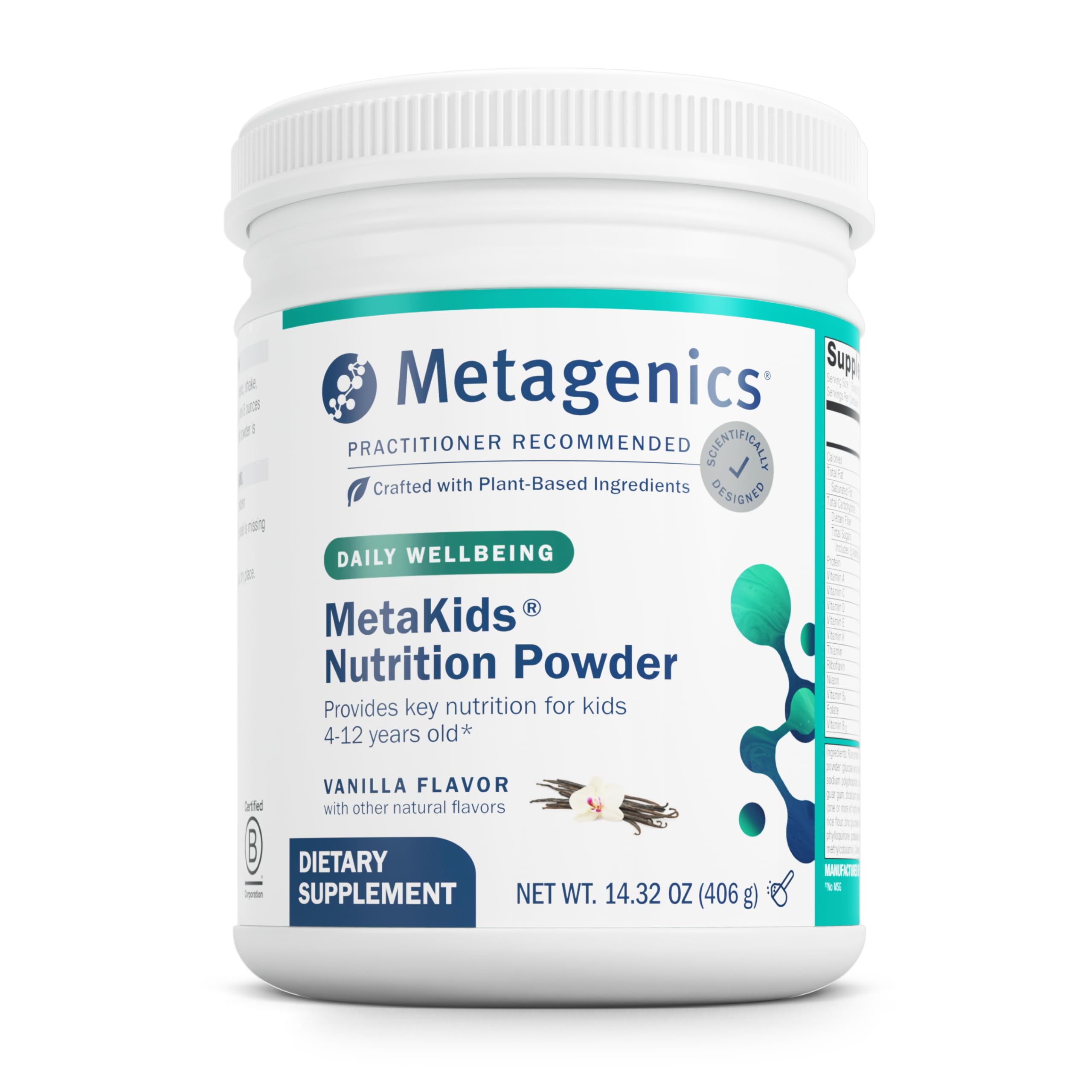 Metagenics MetaKids Nutrition Powder – Kids Multivitamin with Prebiotics, DHA, Protein & Amino Acids | Vanilla 14.32 oz | Non-GMO, Gluten-Free