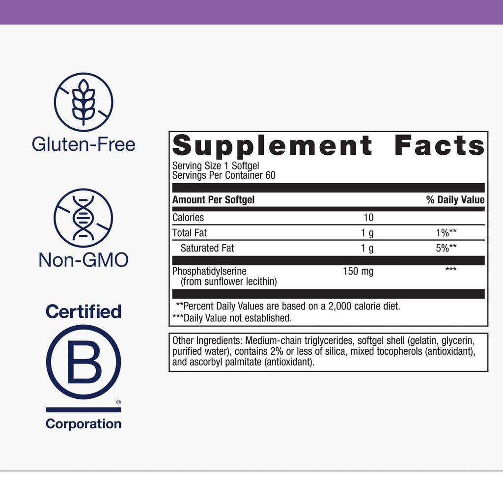 Metagenics Phosphatidylserine 150 mg – Brain Support Supplement (Sunflower Lecithin, Non-GMO, Soy Free, Gluten Free) | 60 Softgels