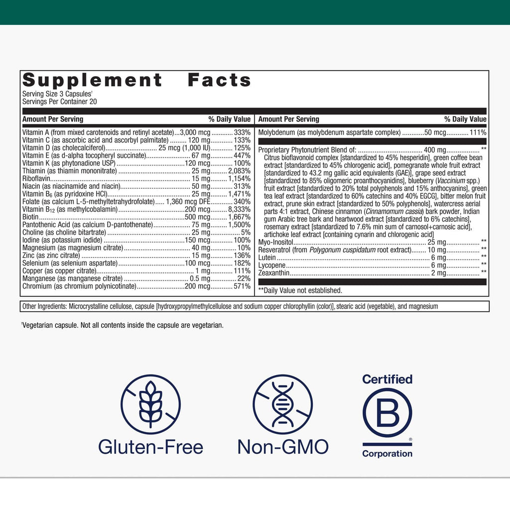 Metagenics PhytoMulti Multivitamin – 20+ Vitamins & Phytonutrients | Non-GMO, Gluten-Free | 60 Capsules