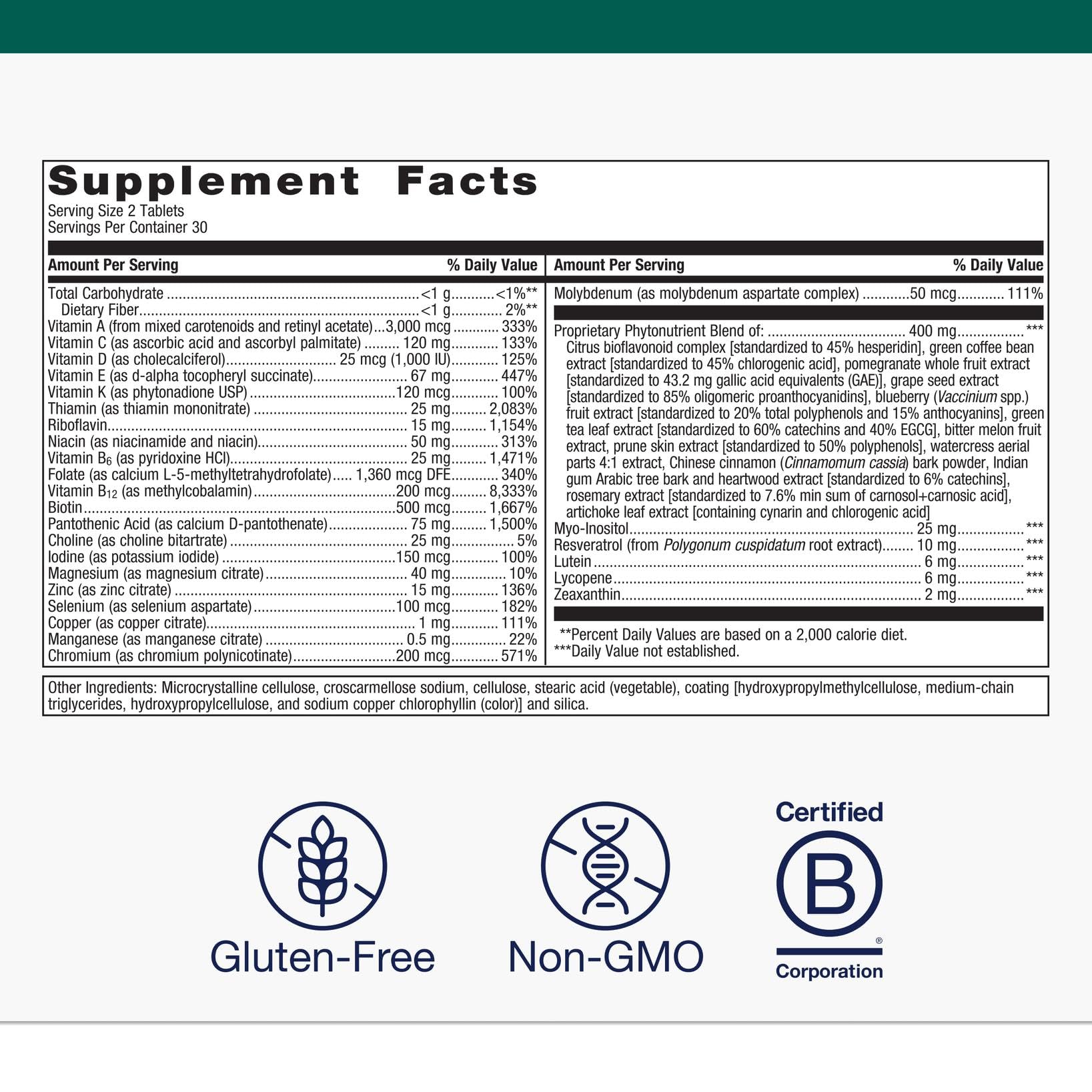 Metagenics PhytoMulti Without Iron – 60 Tablets | Daily Multivitamin with 20+ Nutrients, NonGMO & GlutenFree