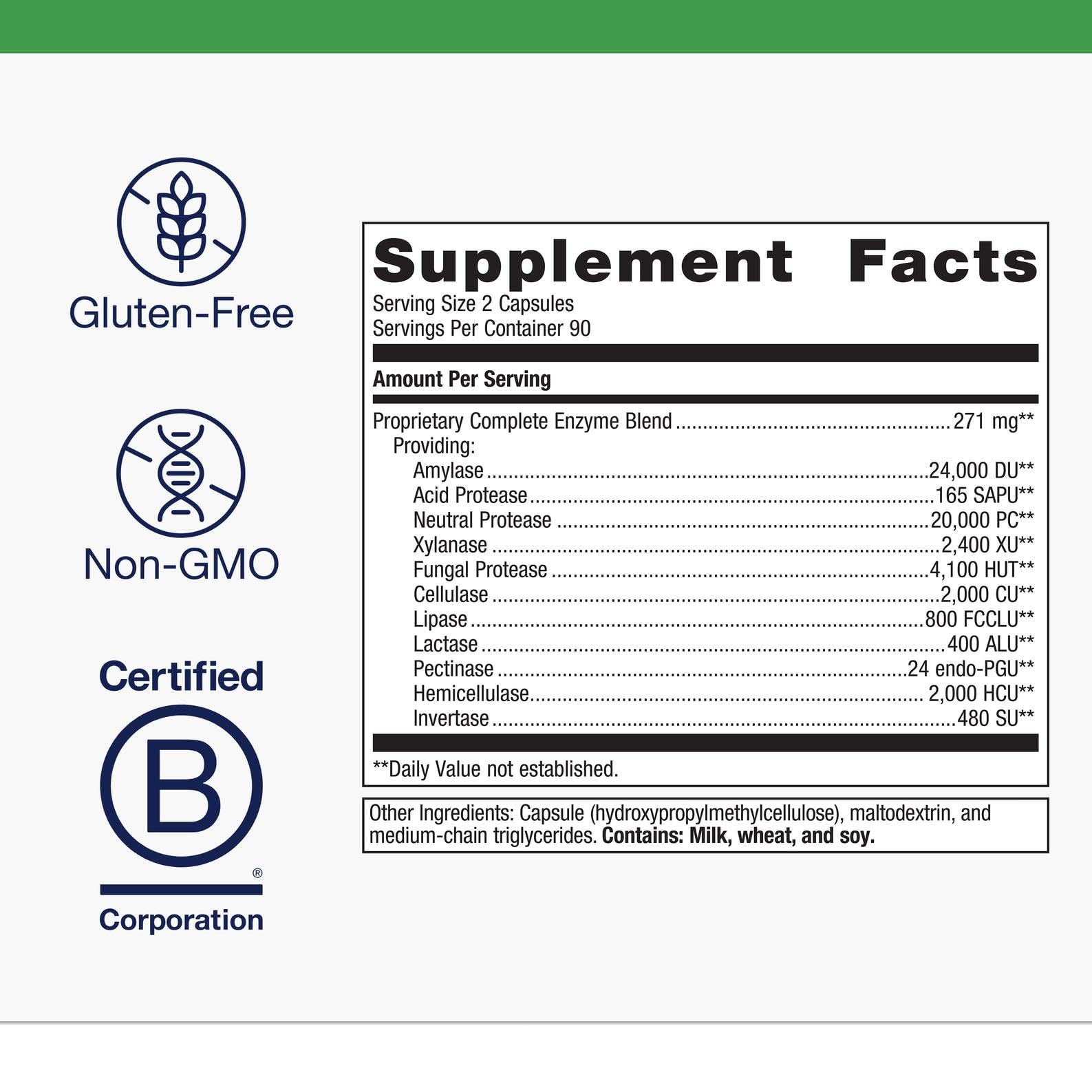 Metagenics SpectraZyme Enzyme Complex – Plant-Based Digestive Enzymes (Gluten-Free, Vegan) – 180 Capsules