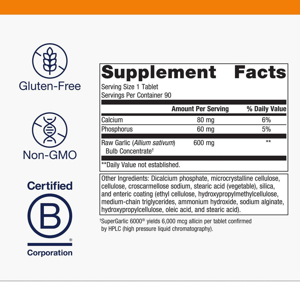 Metagenics SuperGarlic 6000 - Odorless Garlic Supplement, 6000 mcg Allicin, 90 Tablets