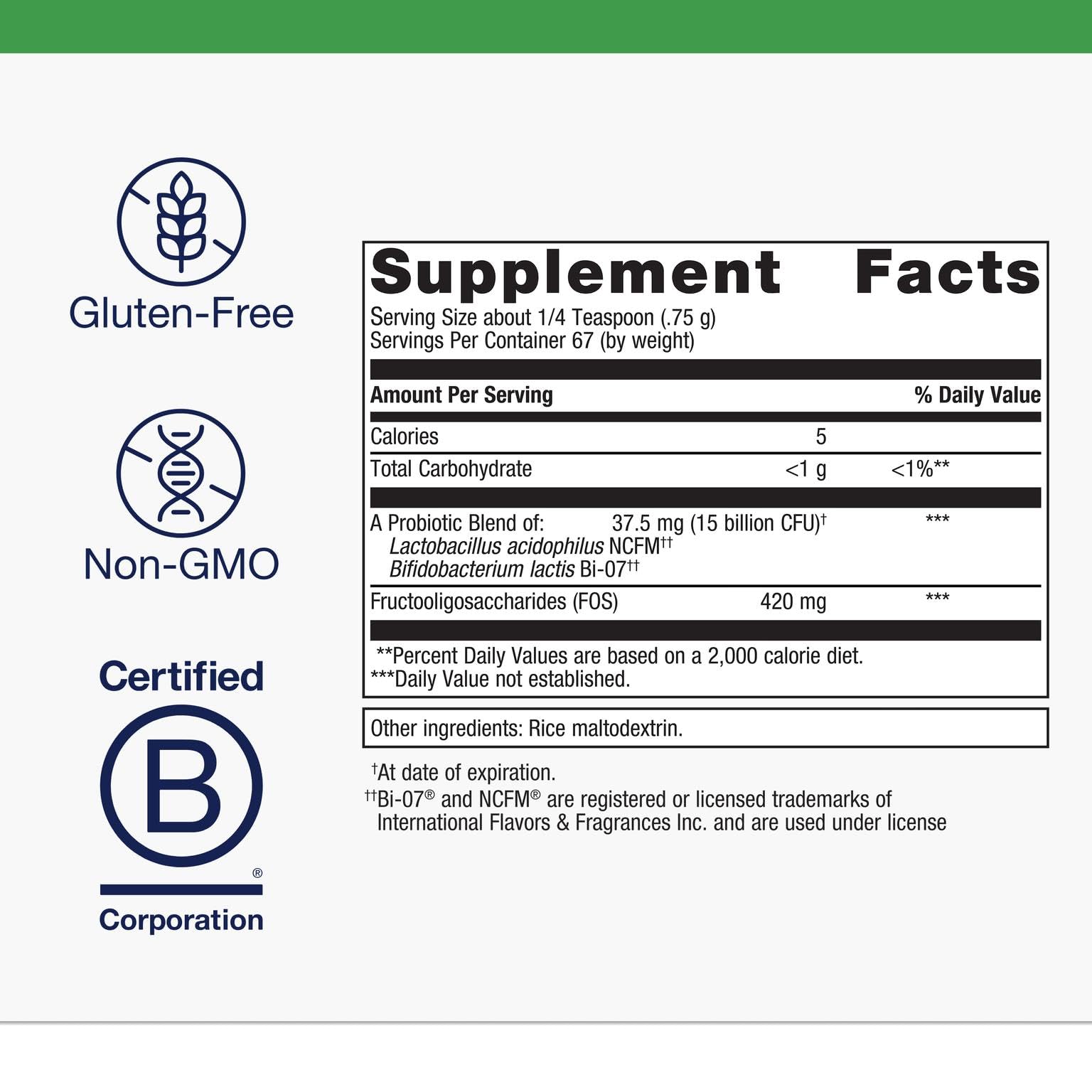 Metagenics UltraFlora Synergy Probiotic & Prebiotic Powder – L. acidophilus NCFM & B. lactis Bi‑07 – Gluten-Free 1.77 oz