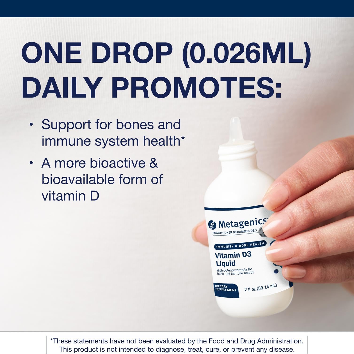 Metagenics Vitamin D3 Liquid 2oz – 2,275 Servings, Bone & Immune Support