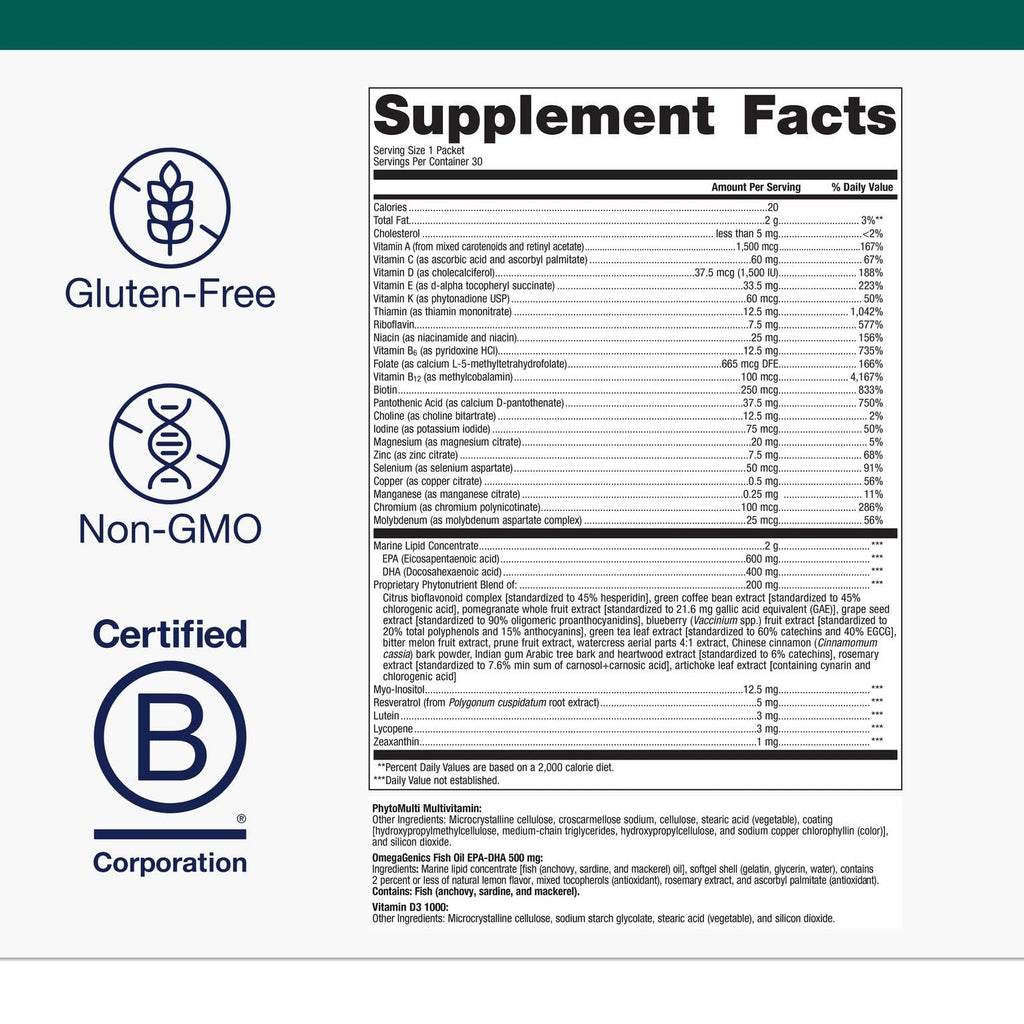 Metagenics Wellness Essentials Daily Packs - Multivitamin & Omega-3 Packets with Vitamins A, C, D, E & B - Supports Heart, Brain, Immune & Bone Health* - Non-GMO, Gluten-Free - GMP Certified Facility