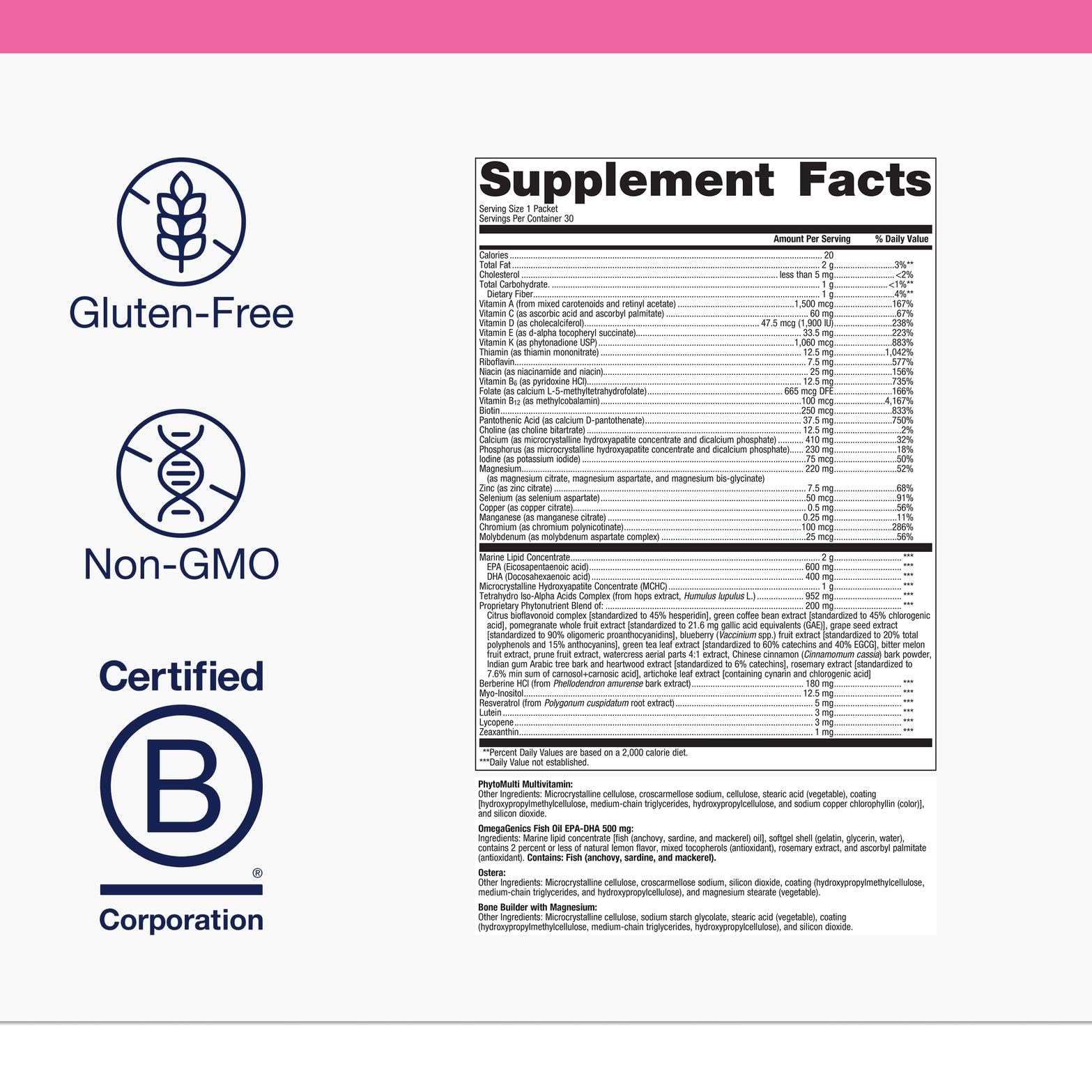 Metagenics Wellness Essentials Women's Prime – Daily Multivitamin & Omega-3 Packets for Menopause Support | Bone, Heart, Brain & Immune Health | Gluten-Free | 30 Pack