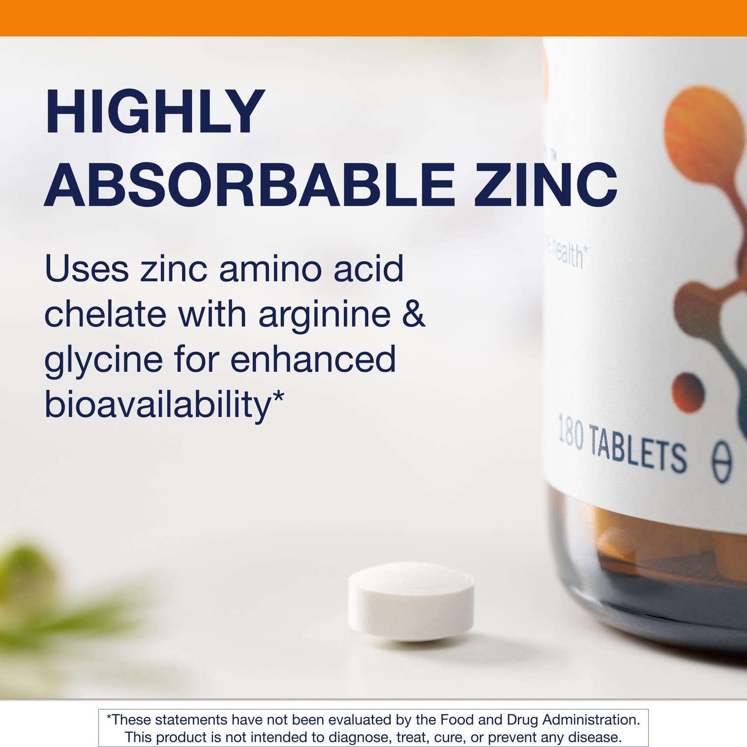 Metagenics Zinc A.G. Chelated Zinc with Arginine & Glycine – Immune, Bone, Skin Support | 180 Tablets
