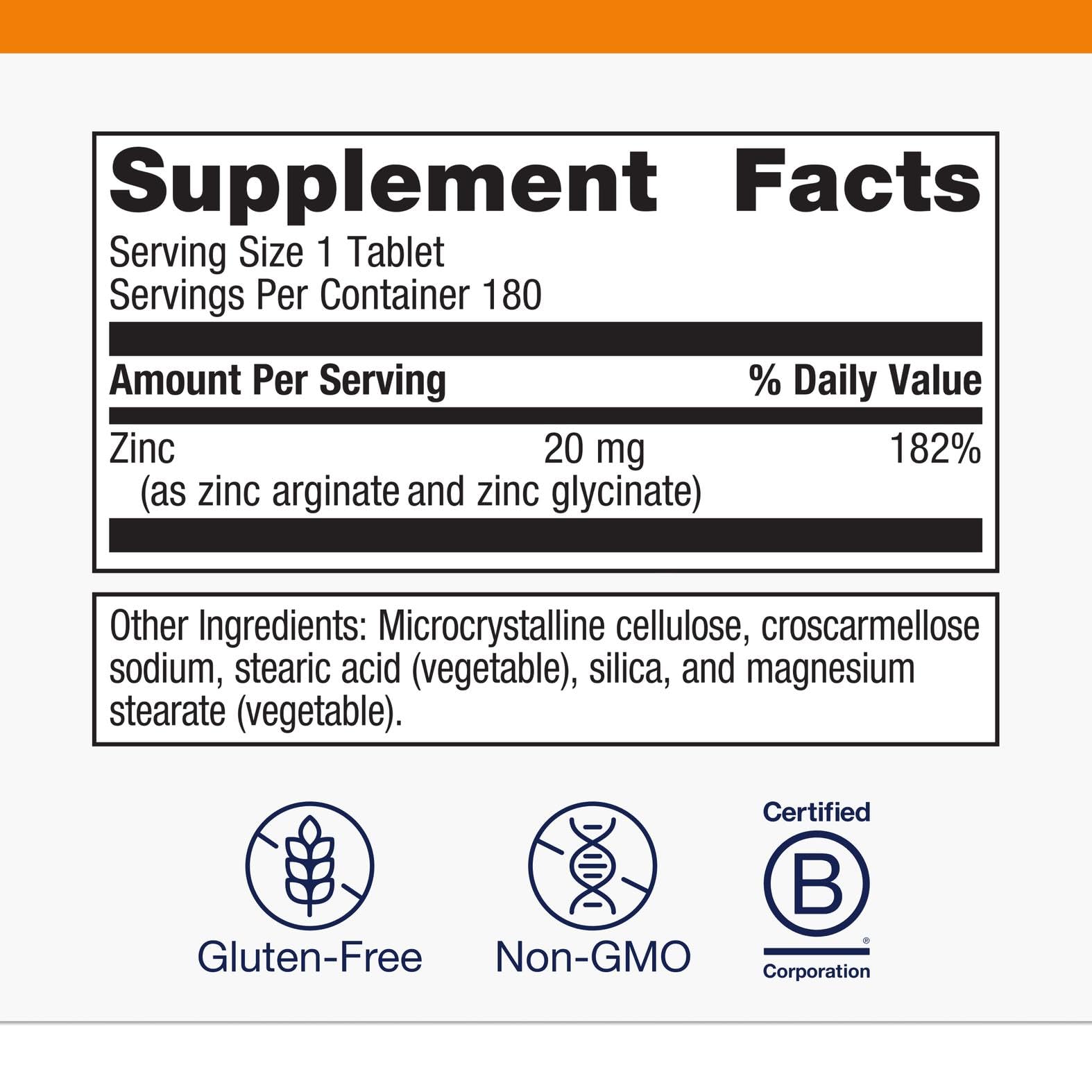 Metagenics Zinc A.G. Chelated Zinc with Arginine & Glycine – Immune, Bone, Skin Support | 180 Tablets