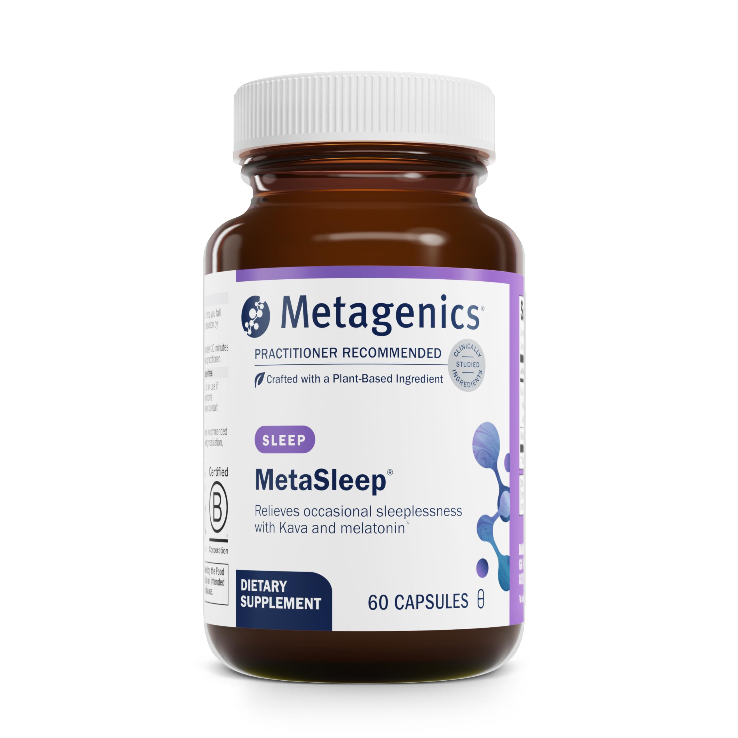 Metagenics MetaSleep Dual-Phase Melatonin Sleep Supplement – Kava Root, 60 Capsules – Non-GMO, Gluten-Free