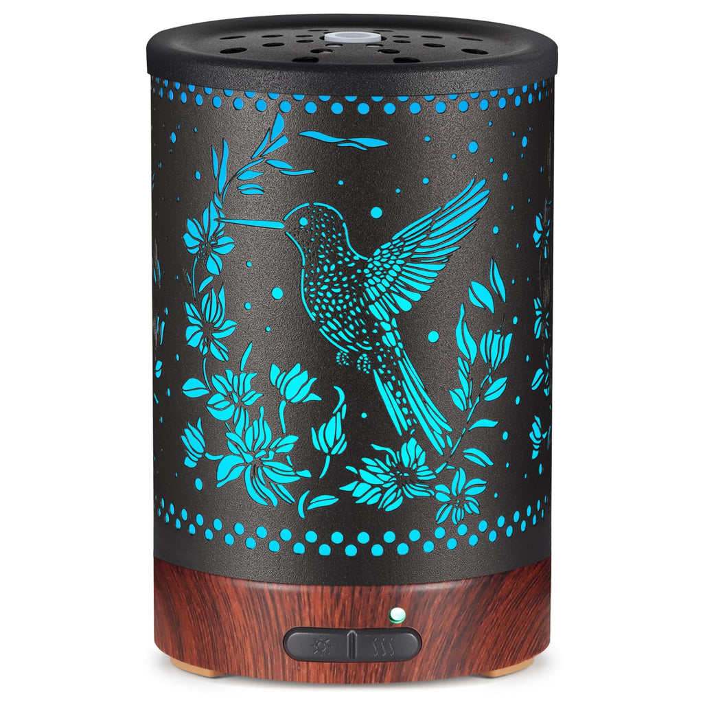Metal Essential Oils Diffuser 150ML – Aromatherapy Cool Mist with 7-Color LED Lights & Auto Off