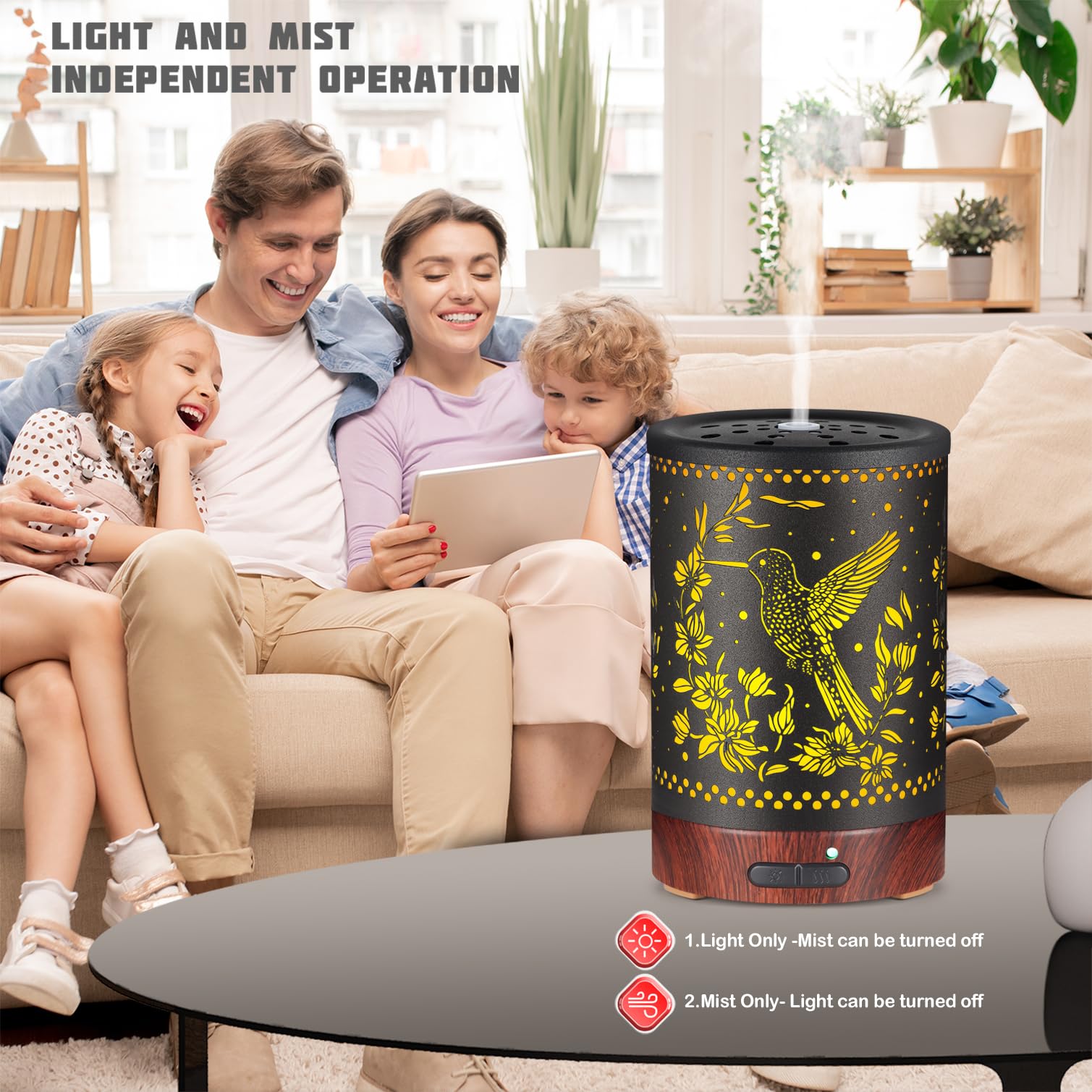 Metal Essential Oils Diffuser 150ML – Aromatherapy Cool Mist with 7-Color LED Lights & Auto Off