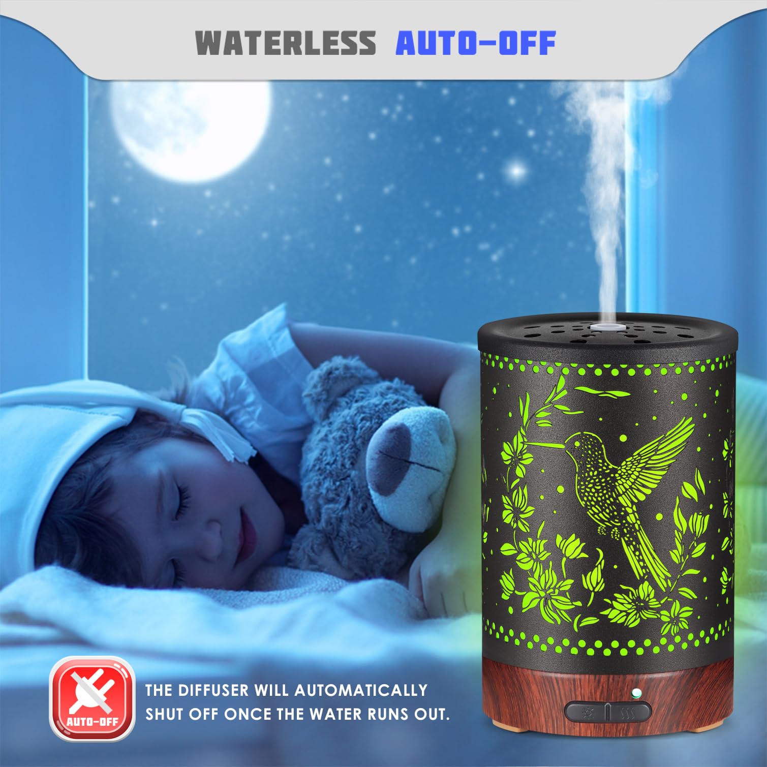 Metal Essential Oils Diffuser 150ML – Aromatherapy Cool Mist with 7-Color LED Lights & Auto Off