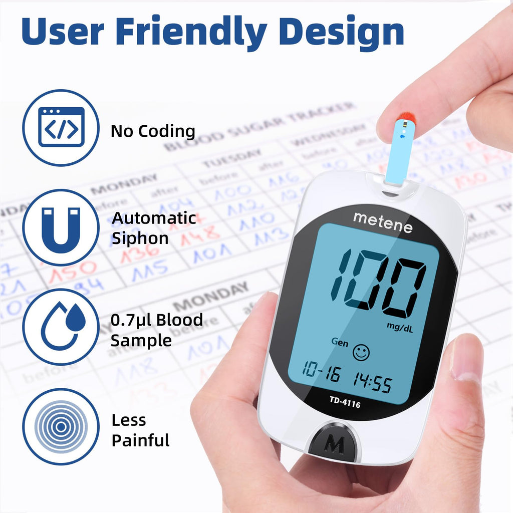 Metene TD-4116 Blood Glucose Test Strips - 100 Count for TD-4116 & S Meters