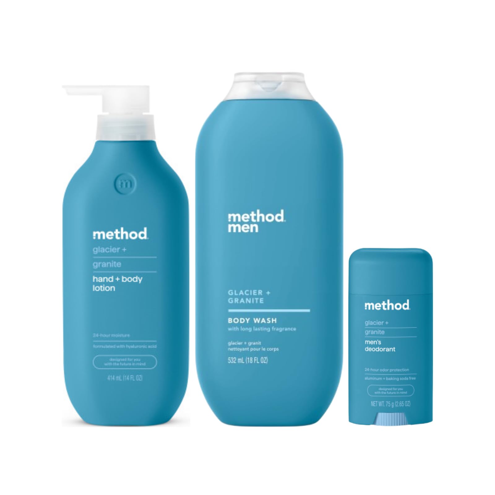 Method Glacier + Granite Variety Pack – Hydrating Lotion, Body Wash, Aluminum-Free Deodorant