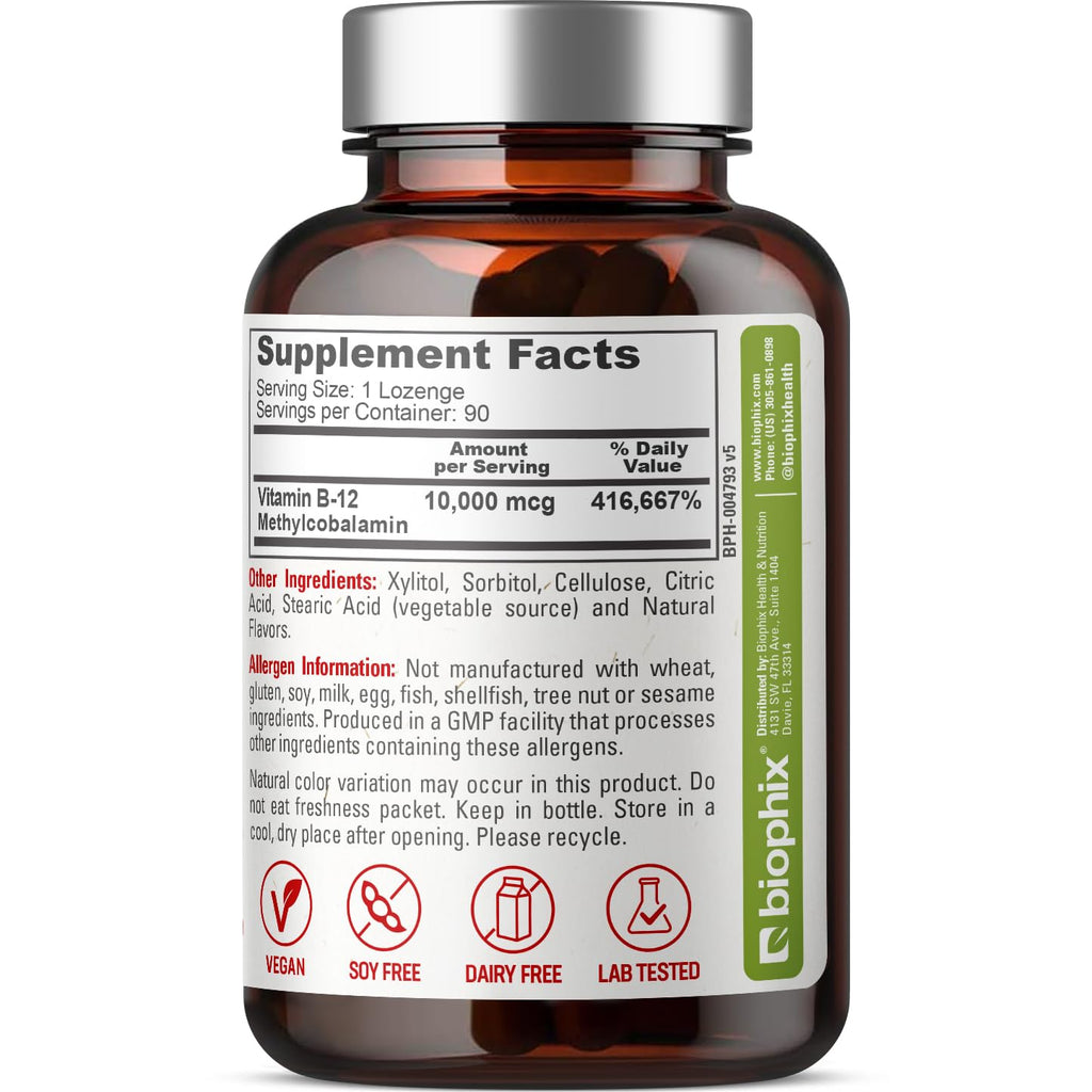 Methyl B-12 10,000 mcg Lozenges – Cherry Flavor, 90 Vegan, Extra Strength