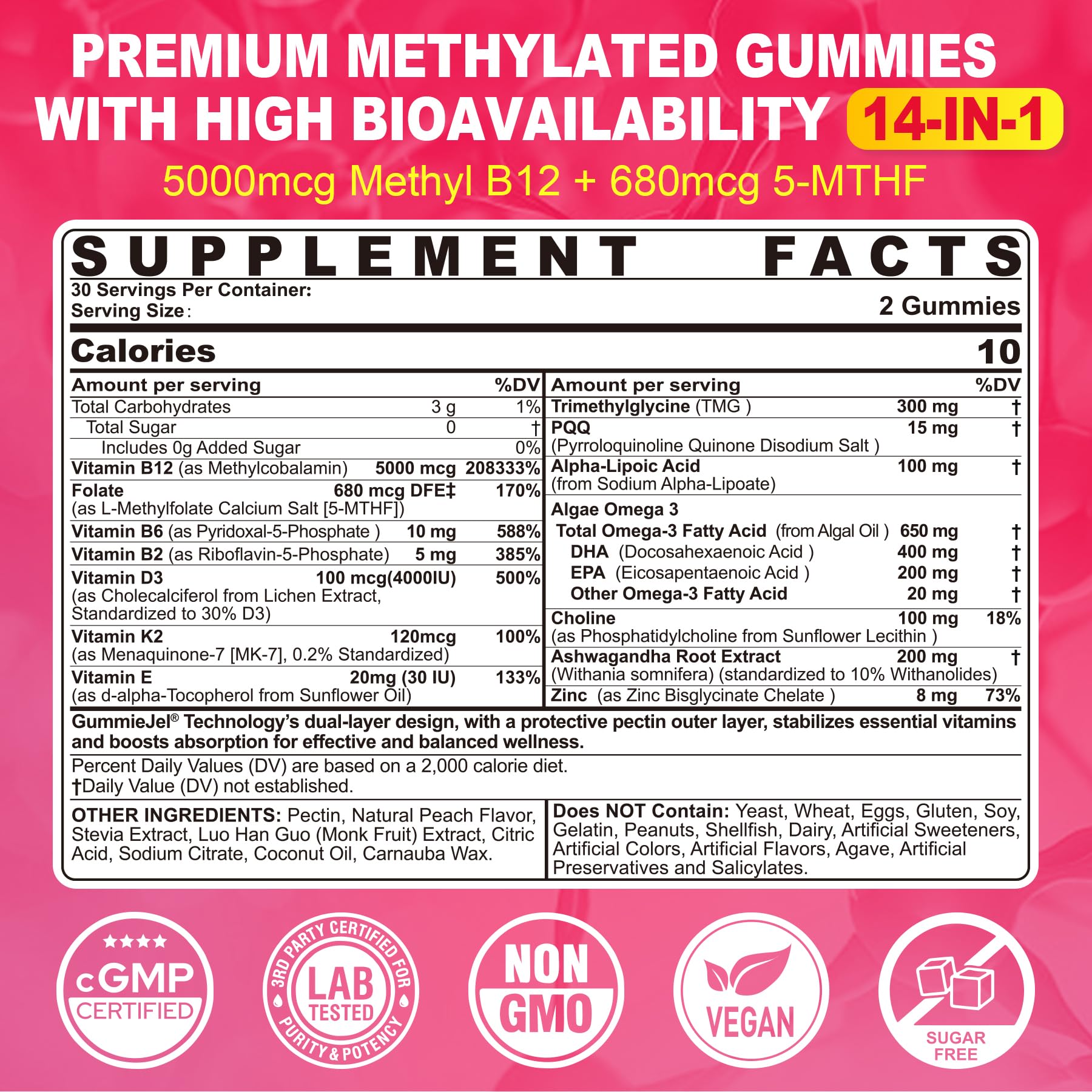 Methyl B12 5000mcg & L-Methylfolate Gummies – Energy, Cognition, Methylation (60 ct)