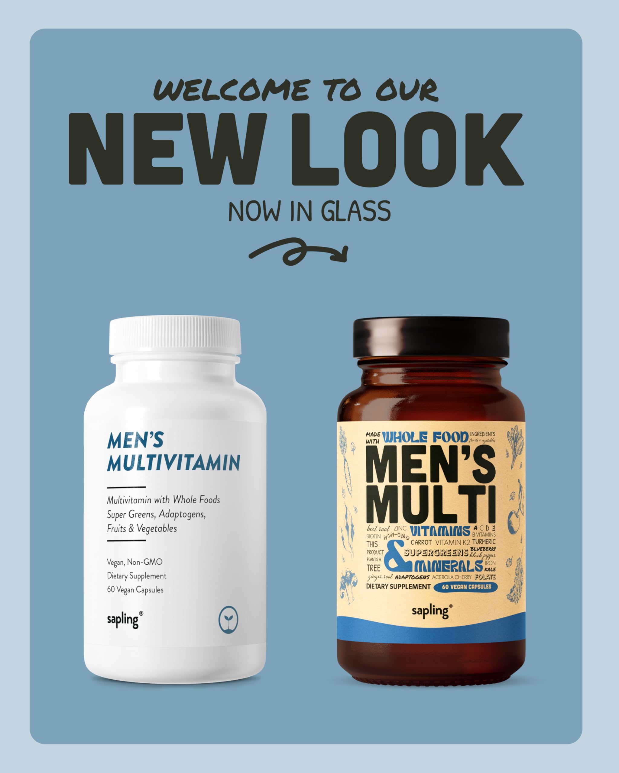 Multivitamin for Men | Daily Methylated B Complex, Whole Food Ingredients | Vegan & Non-GMO | 60 Caps