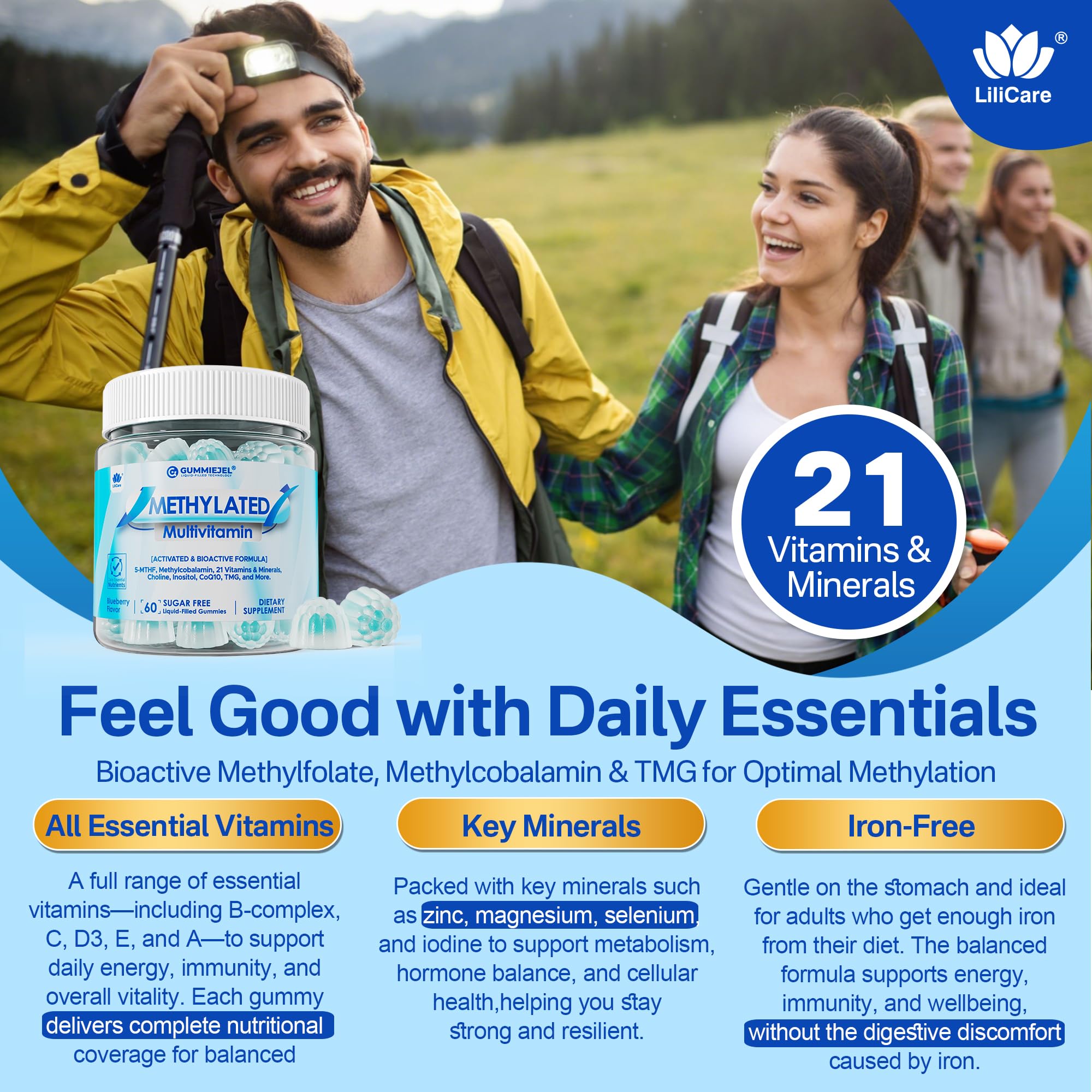 Methylated Multivitamin Gummies for Men & Women – Greens & Mushroom Blend (Sugar Free)