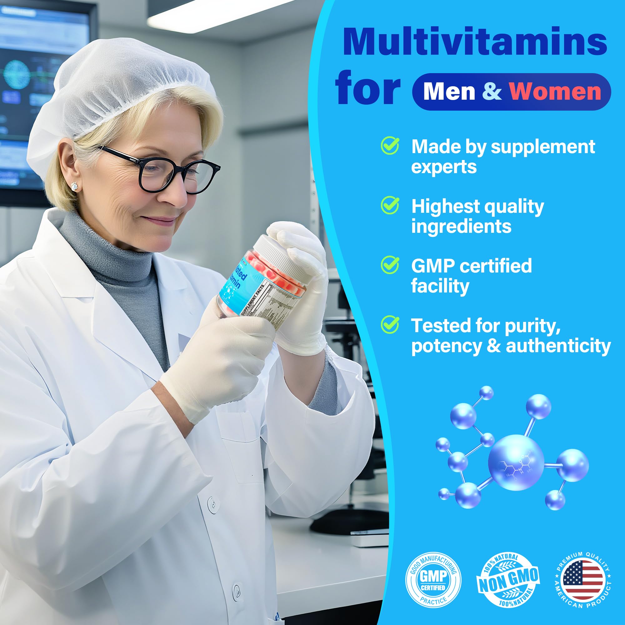 Vegan Methylated Multivitamin Gummies for Women & Men – Sugar Free, Omega-3, D3 K2, Methylfolate & B12
