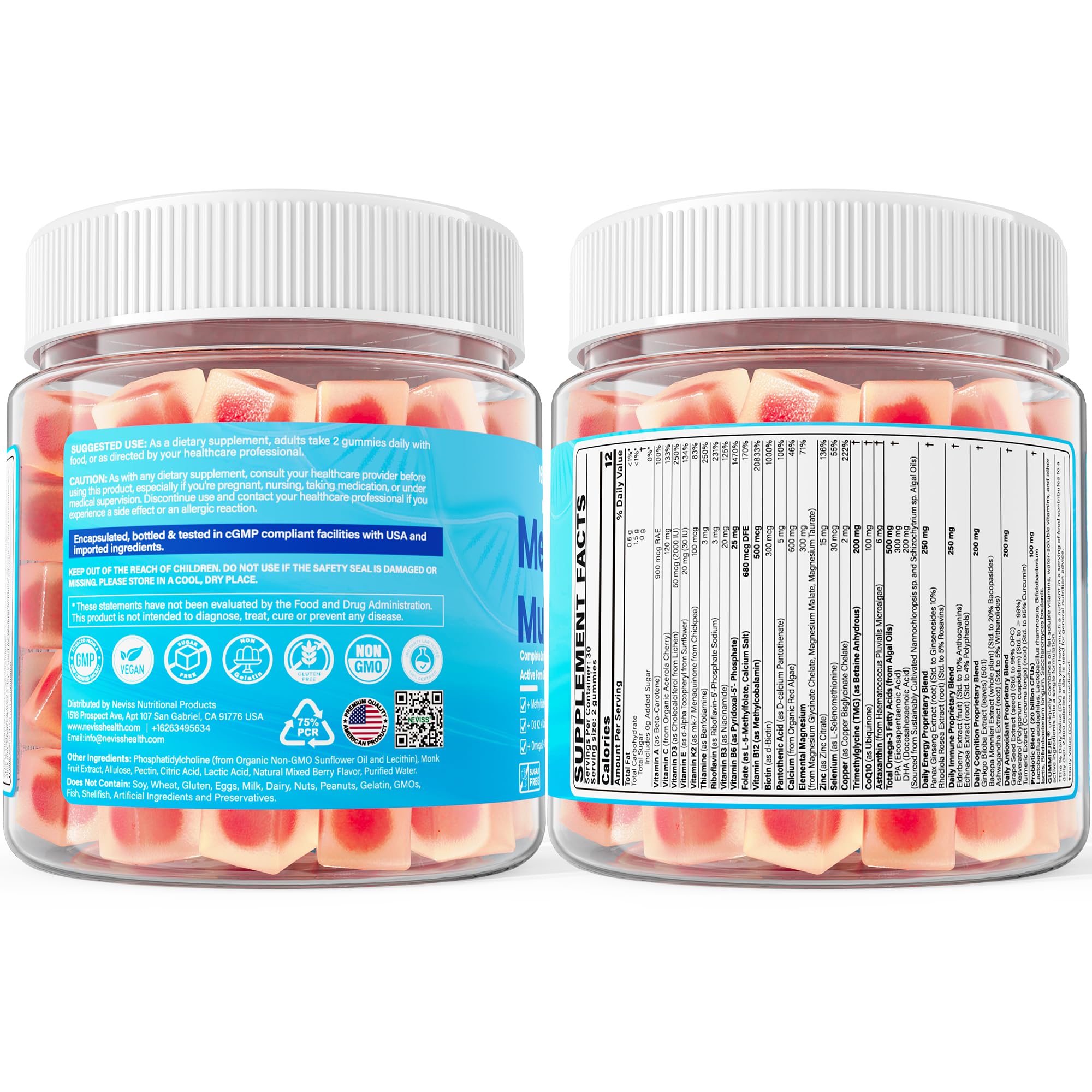 Vegan Methylated Multivitamin Gummies for Women & Men – Sugar Free, Omega-3, D3 K2, Methylfolate & B12
