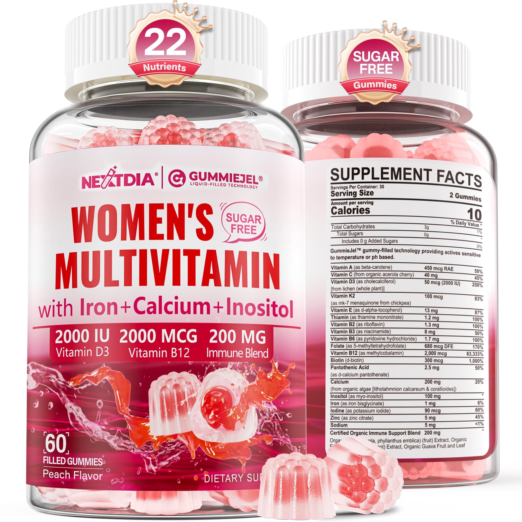 Methylated Multivitamin for Women Gummies – Vegan, Sugar Free, Calcium D3 K2, Iron, B12 | 60 Count