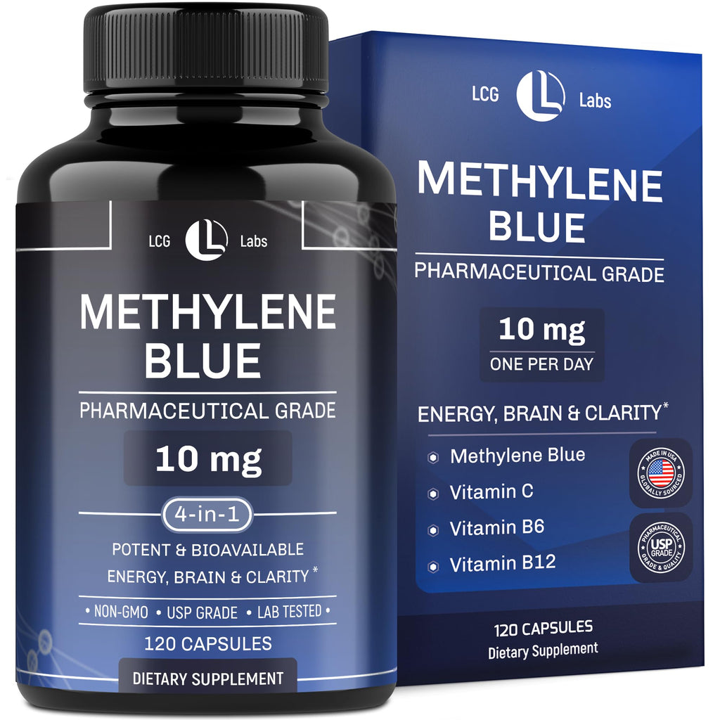 LCG LABS Methylene Blue 10 mg Capsules – Vitamin C, B6 & B12 – Energy, Brain & Focus – Made in USA (120 Capsules, 4-Month Supply)
