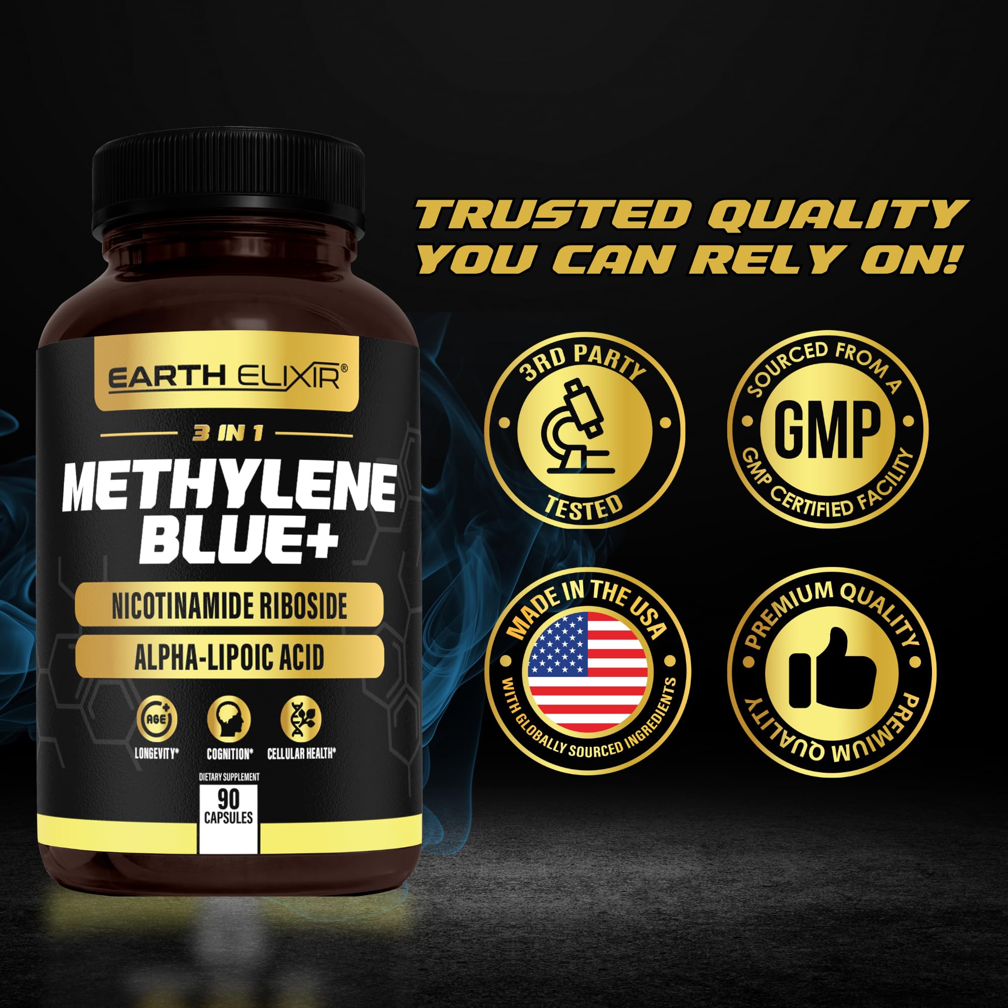 3-in-1 Methylene Blue Capsules – Pharmaceutical-Grade with ALA & NAD | 3 Month Supply