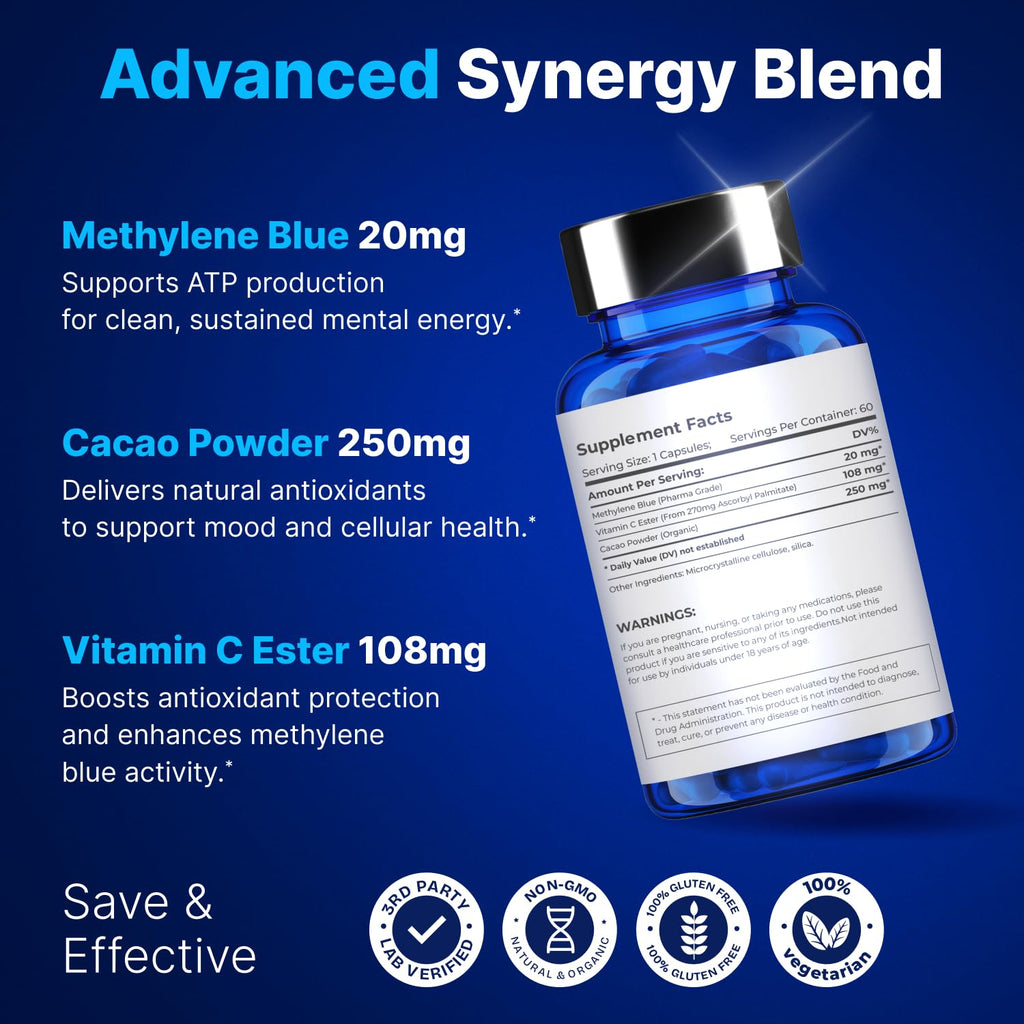 Ultimate Methylene Blue 20mg Capsules — Brain Focus & Energy (USA Made)