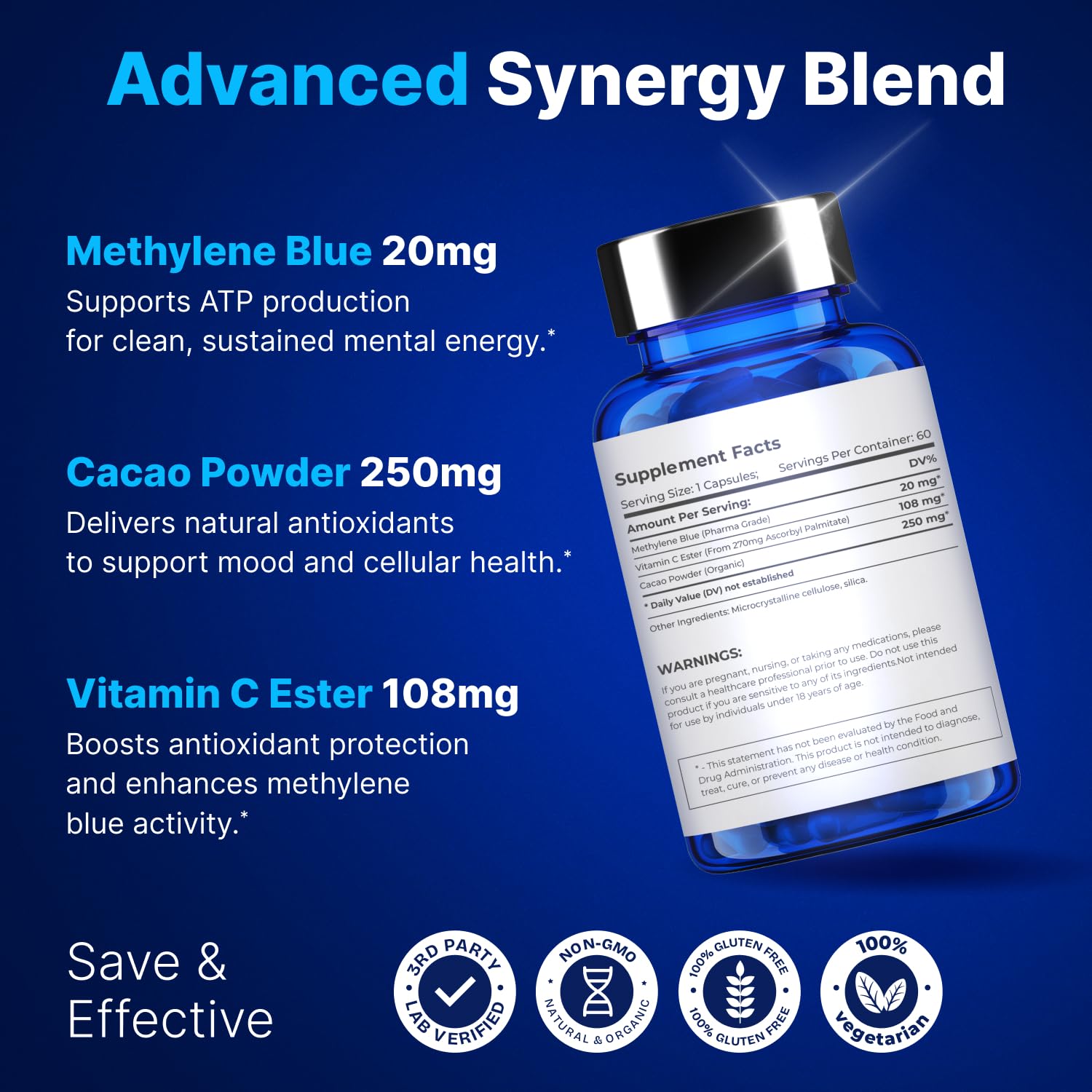Ultimate Methylene Blue 20mg Capsules — Brain Focus & Energy (USA Made)