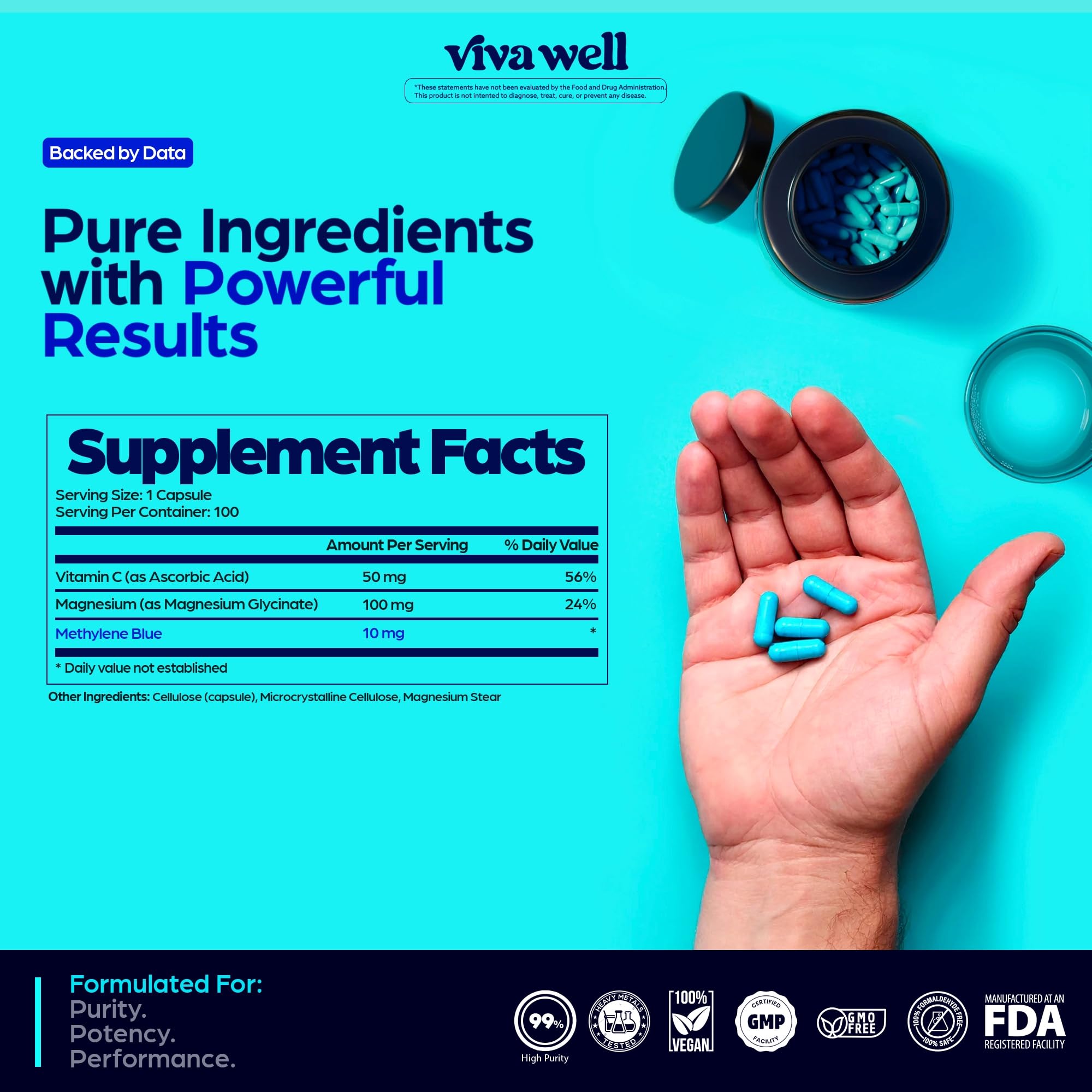 Methylene Blue Pharmaceutical Grade Capsules – USP Grade for Focus, Clarity & Energy