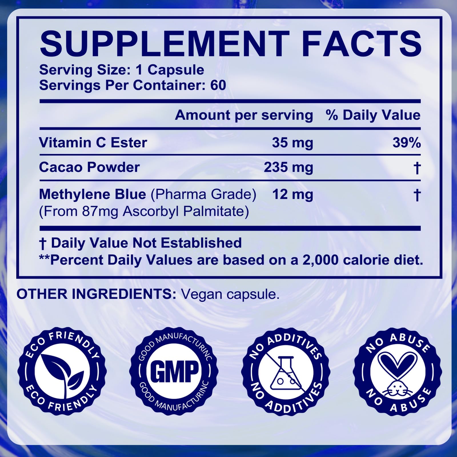 Methylene Blue Capsules 60p – Vitamin C Ester for Enhanced Absorption | Brain Health, Memory, Focus, Clarity, Energy
