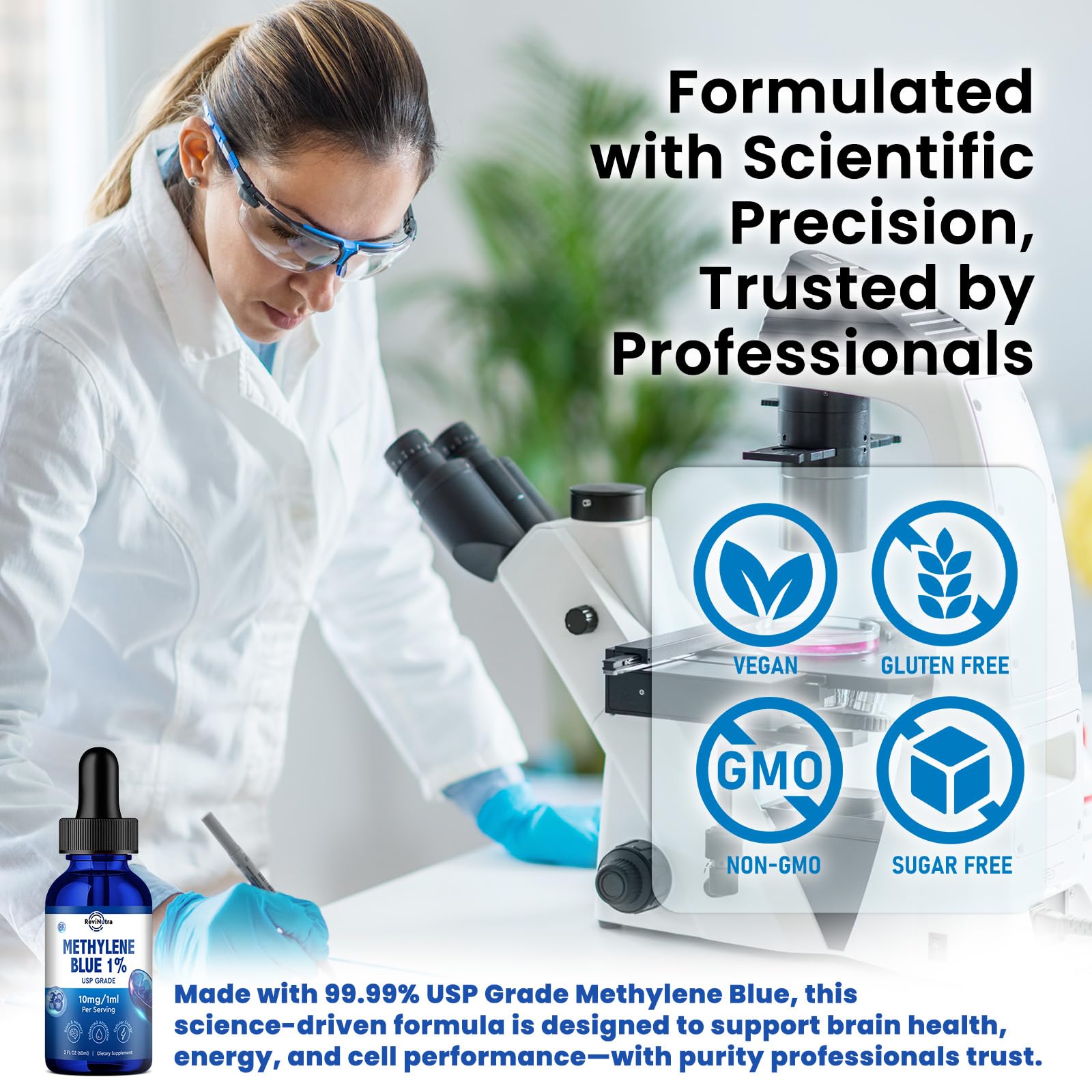 Methylene Blue Drops | USP Grade 1% Liquid for Brain Health — CoQ10, PQQ, Vitamin C, Piperine | 2 fl oz
