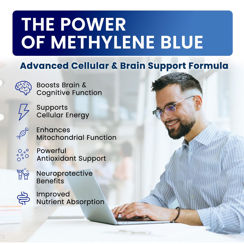 Methylene Blue Drops | USP Grade 1% Liquid for Brain Health — CoQ10, PQQ, Vitamin C, Piperine | 2 fl oz