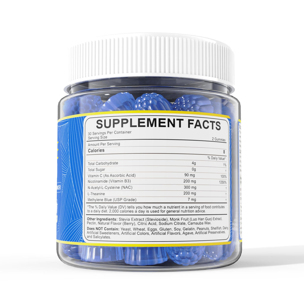 Methylene Blue Gummies for Humans | High-Potency Brain Booster & Antioxidant - Vegan 60 Count