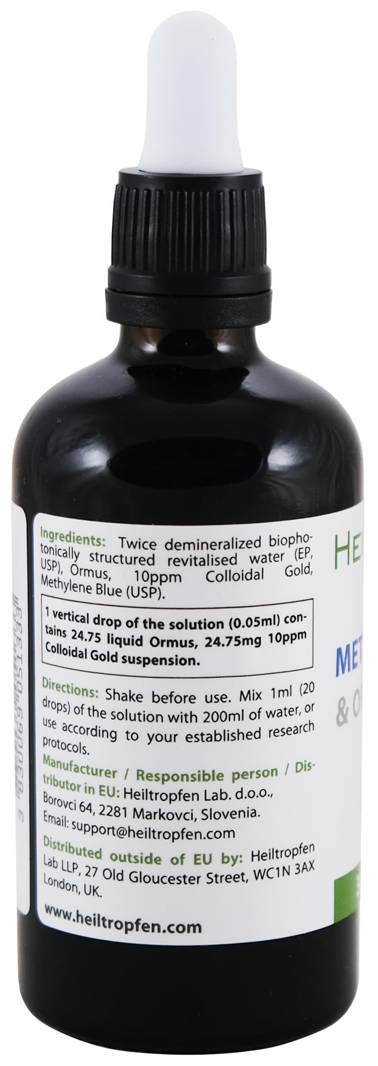 Methylene Blue & Ormus & Gold 3.4 Fl Oz – Ultra High Purity (100 ml) | 24K Colloidal Gold | Glass Bottle | Heiltropfen®