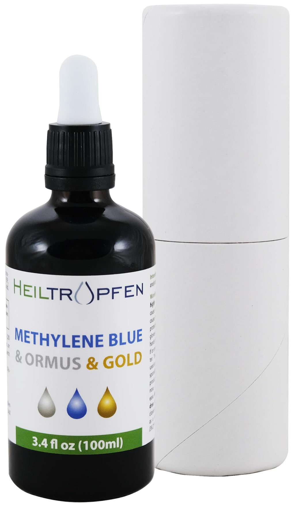 Methylene Blue & Ormus & Gold 3.4 Fl Oz – Ultra High Purity (100 ml) | 24K Colloidal Gold | Glass Bottle | Heiltropfen®