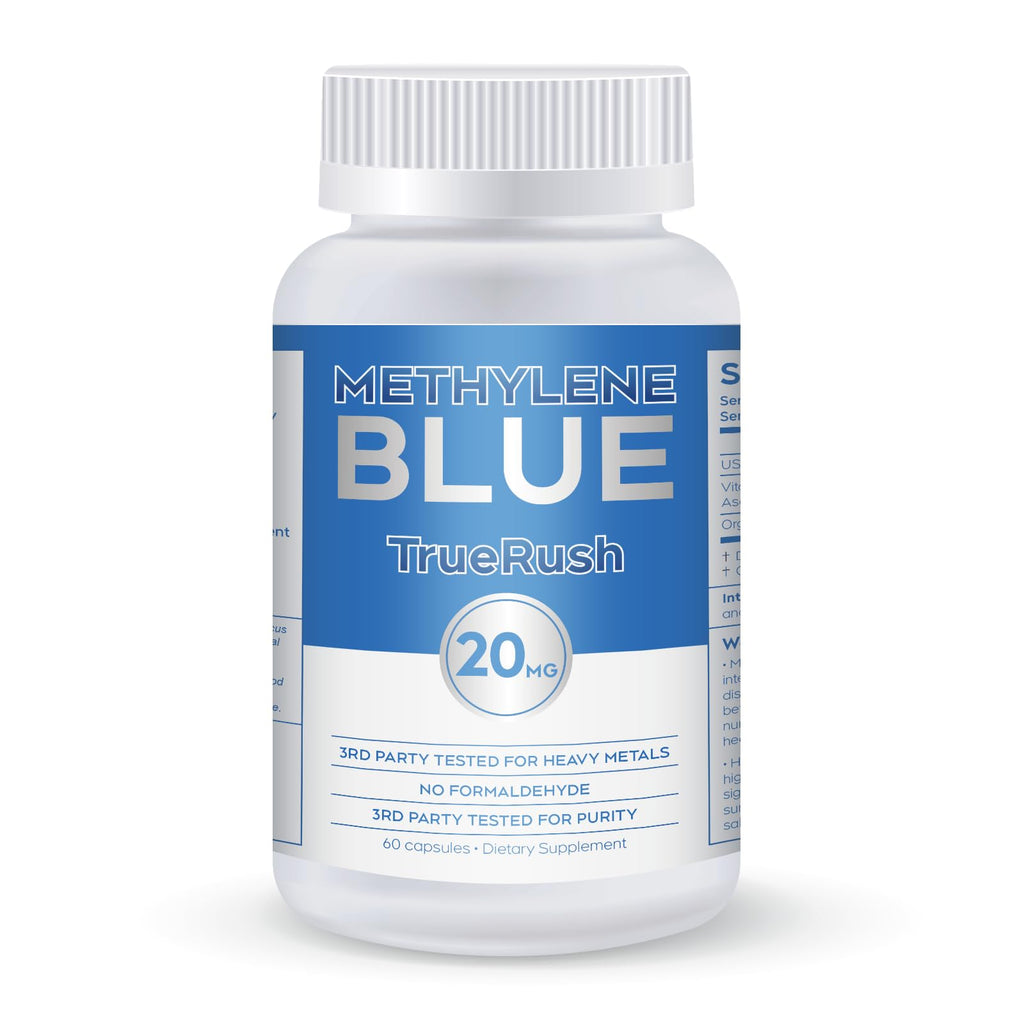 Methylene Blue USP-Grade Capsules 20mg - 60 Vegan Capsules with Vitamin C Ester and Organic Cacao