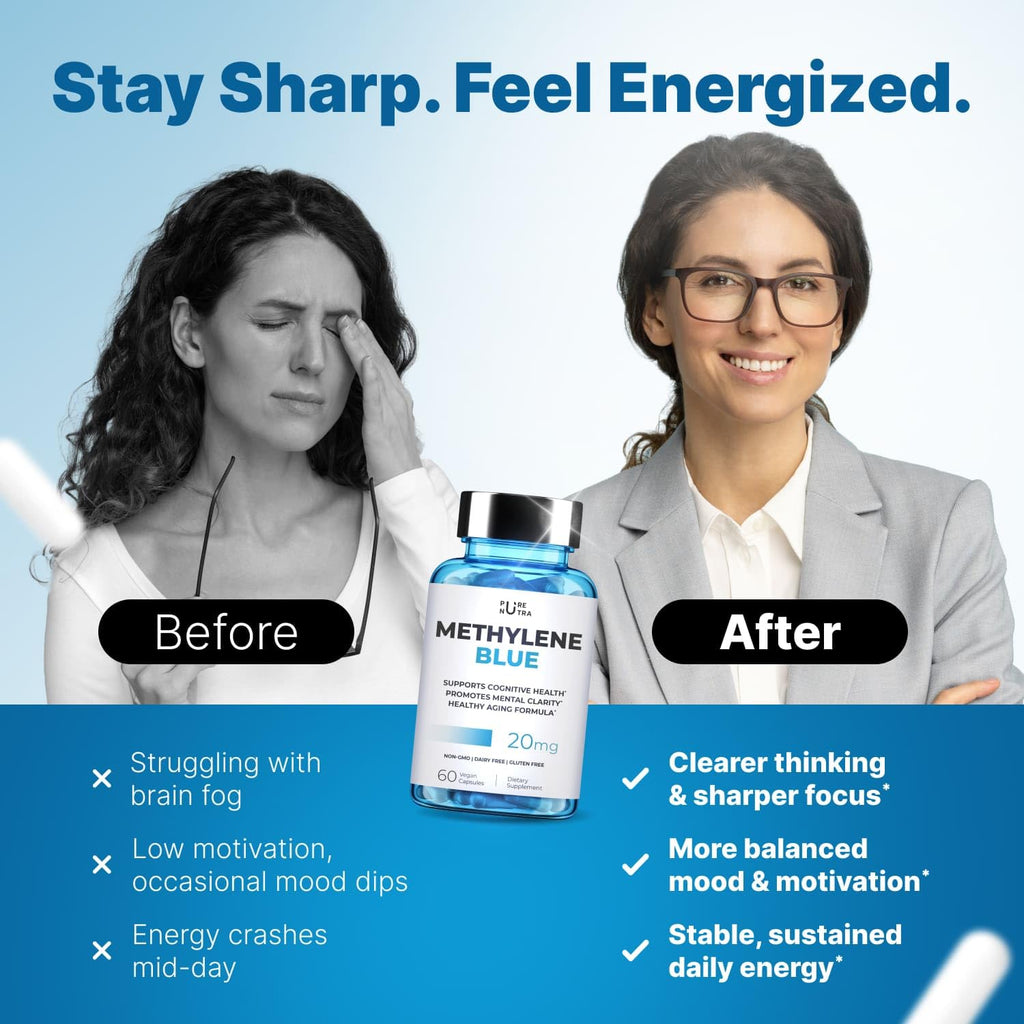 Ultimate Methylene Blue Capsules 20mg – Focus, Memory & Brain Health | Pharmaceutical Grade 2% (60 Count)