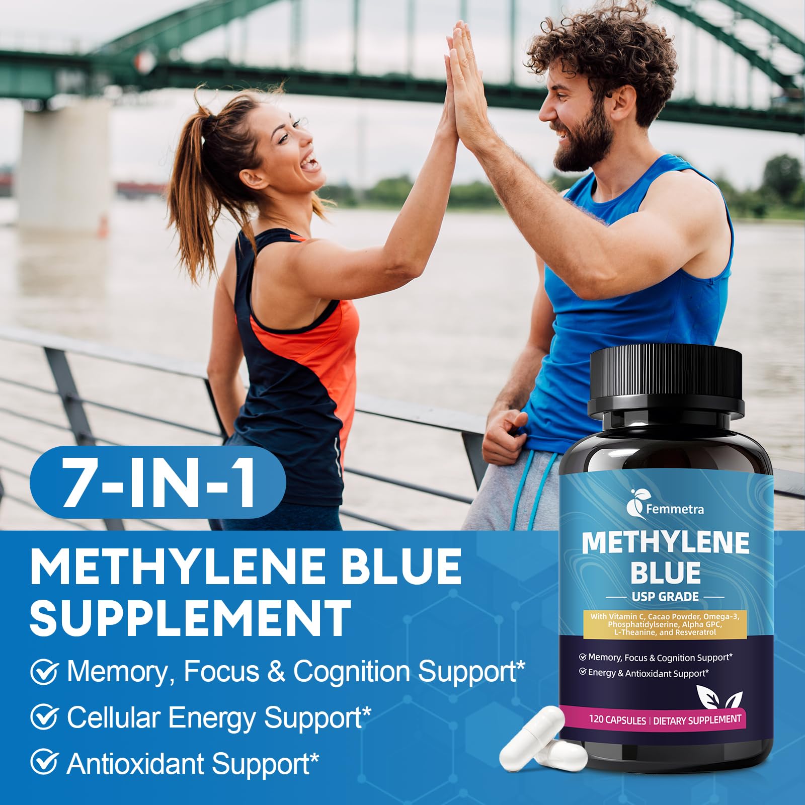 USP Pharmaceutical Grade Methylene Blue Capsules with Resveratrol – Brain Support, 120 Capsules