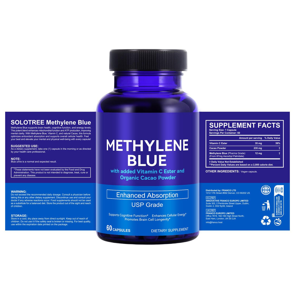 Methylene Blue Capsules 12 mg with Vitamin C Ester – 60 Capsules