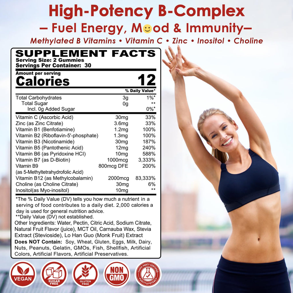 Vitamin B Complex Gummies – Vegan B Vitamins, 2000 mcg Methyl B12