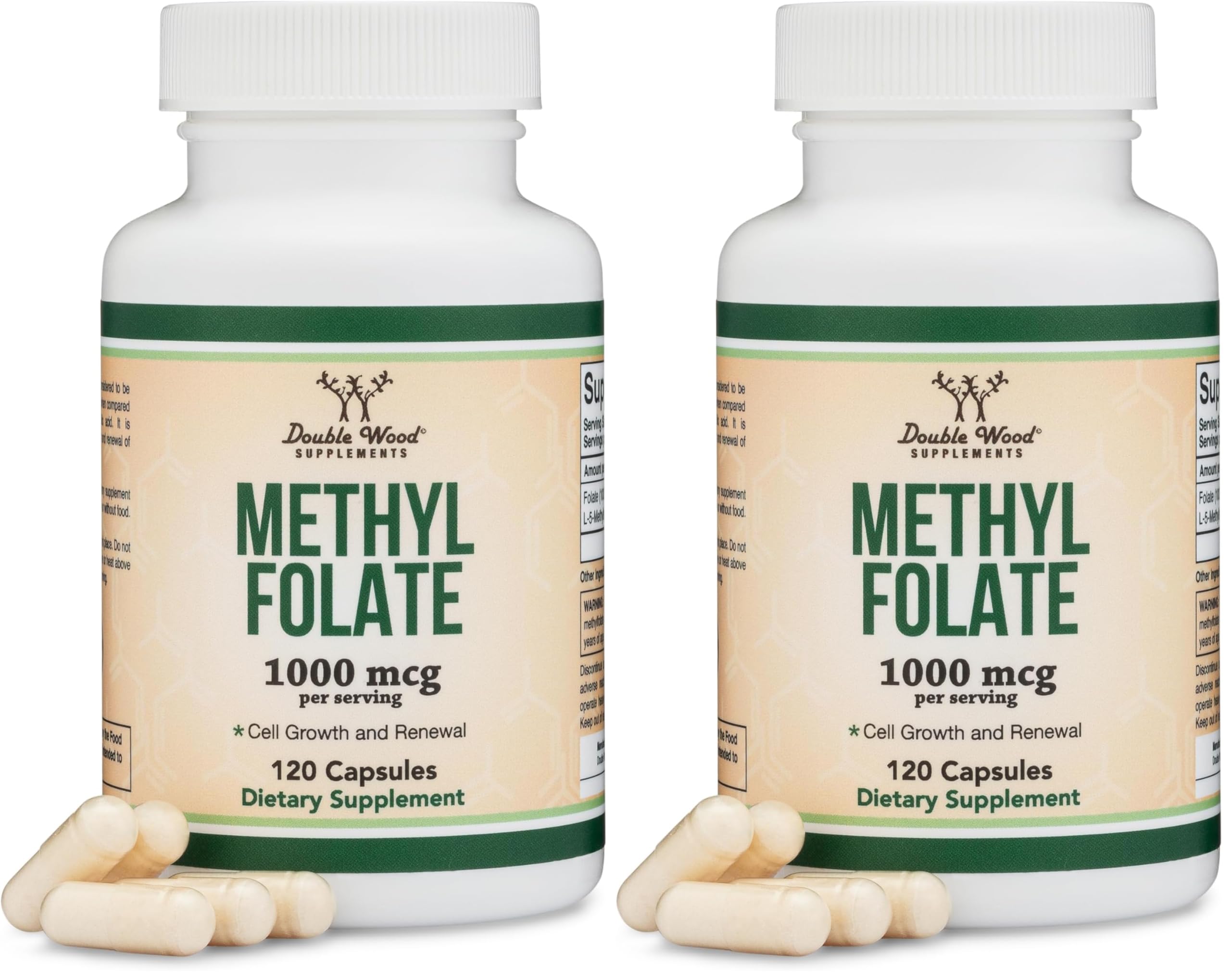Methylfolate 1,000mcg, 120 Capsules – Pack of 2 | Double Wood – Third-Party Tested, Non-GMO, Vegan
