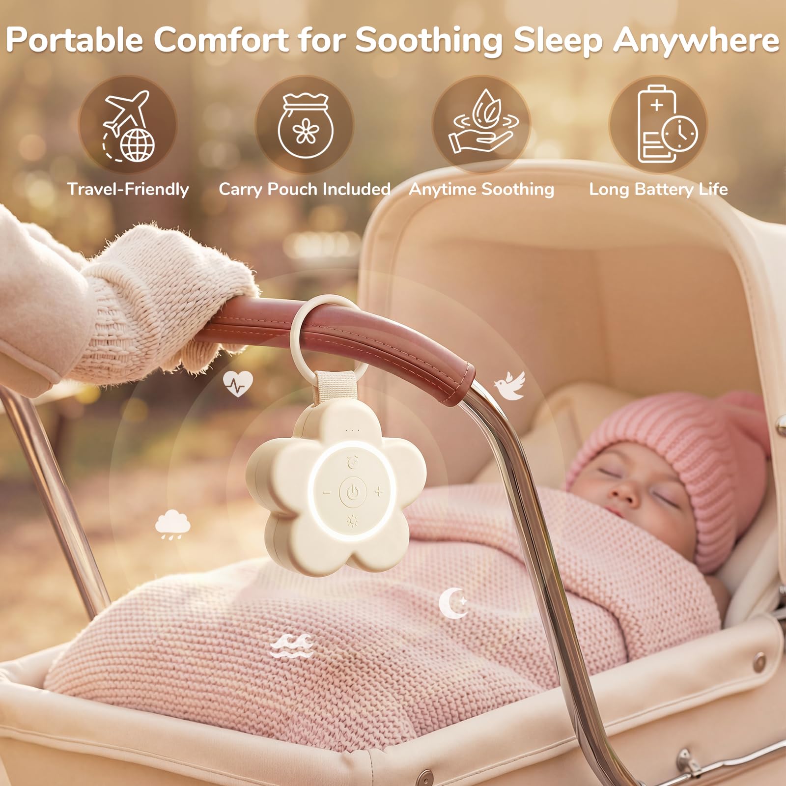 Mewaii Portable White Noise Machine for Baby — 25 Soothing Sounds, Night Light, 20+ Hours