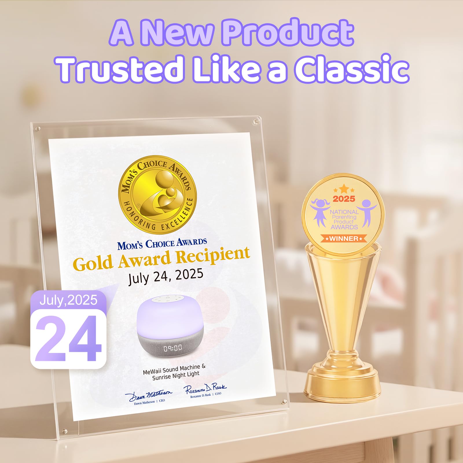 Mewaii 2025 Mom's Choice Award Sound Machine: Sunrise Alarm Clock, App Control, 360° RGB Night Light