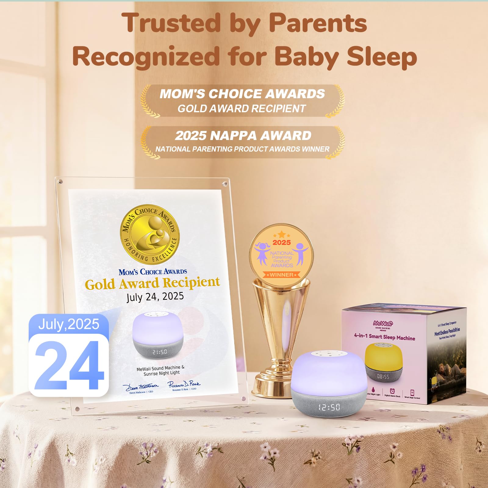 Mewaii 2025 Mom's Choice Award Sound Machine: Sunrise Alarm Clock, App Control, 360° RGB Night Light