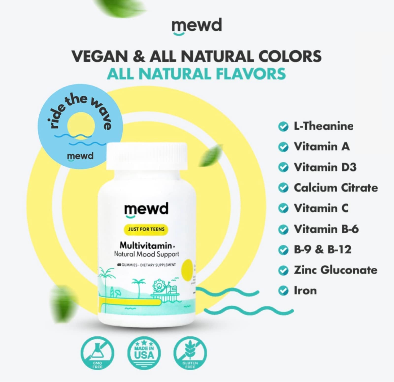 MEWD Teen/Kids Daily Multivitamin Gummy - Mood, Focus & Immunity | Vegan, Gluten Free, Made in USA