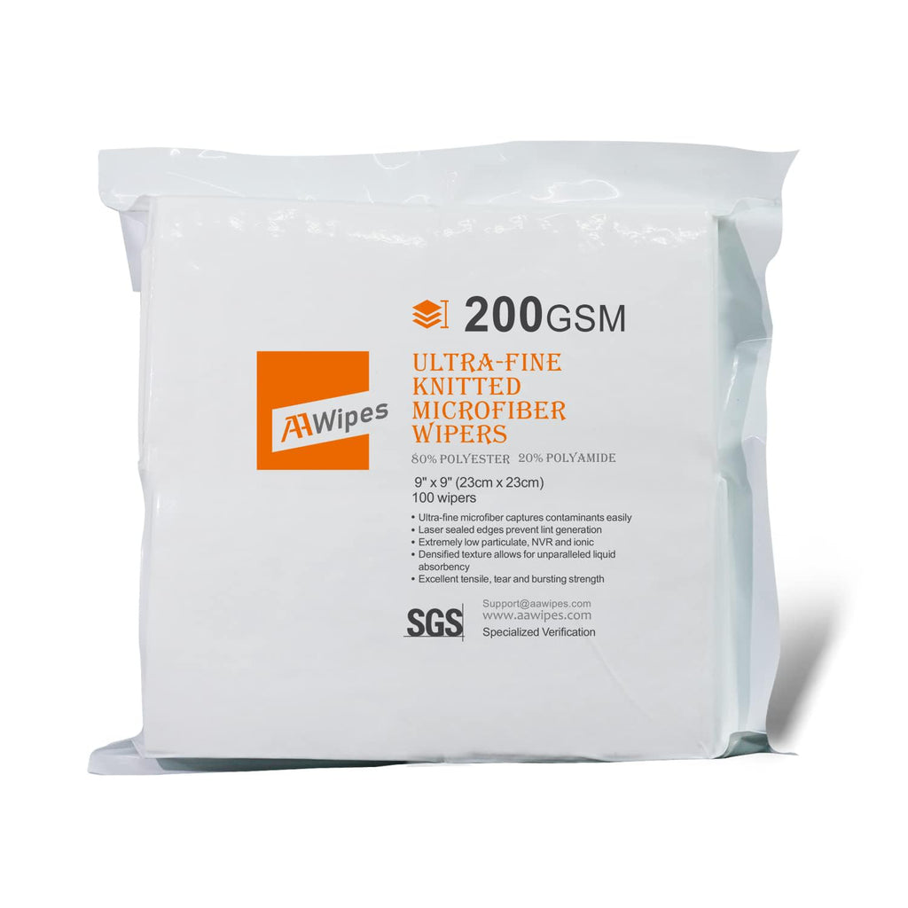 AAwipes MF20009 Superfine Microfiber Wipes – 9x9, 100 Pcs, Cleanroom, Laser-Sealed Edge