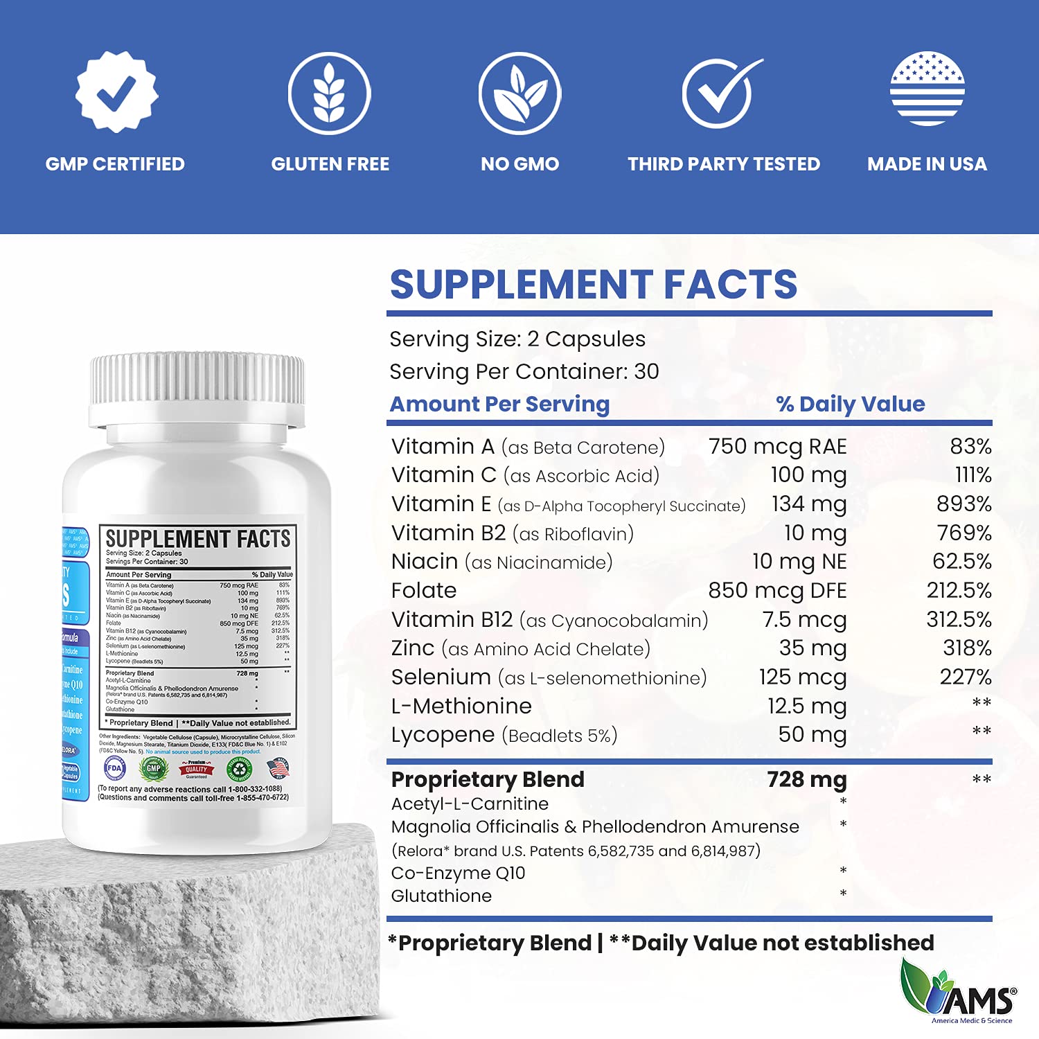 MFS Plus Fertility Supplements for Men - America Medic & Science | Sperm Count & Motility Support, Zinc & CoQ10, 60 Capsules