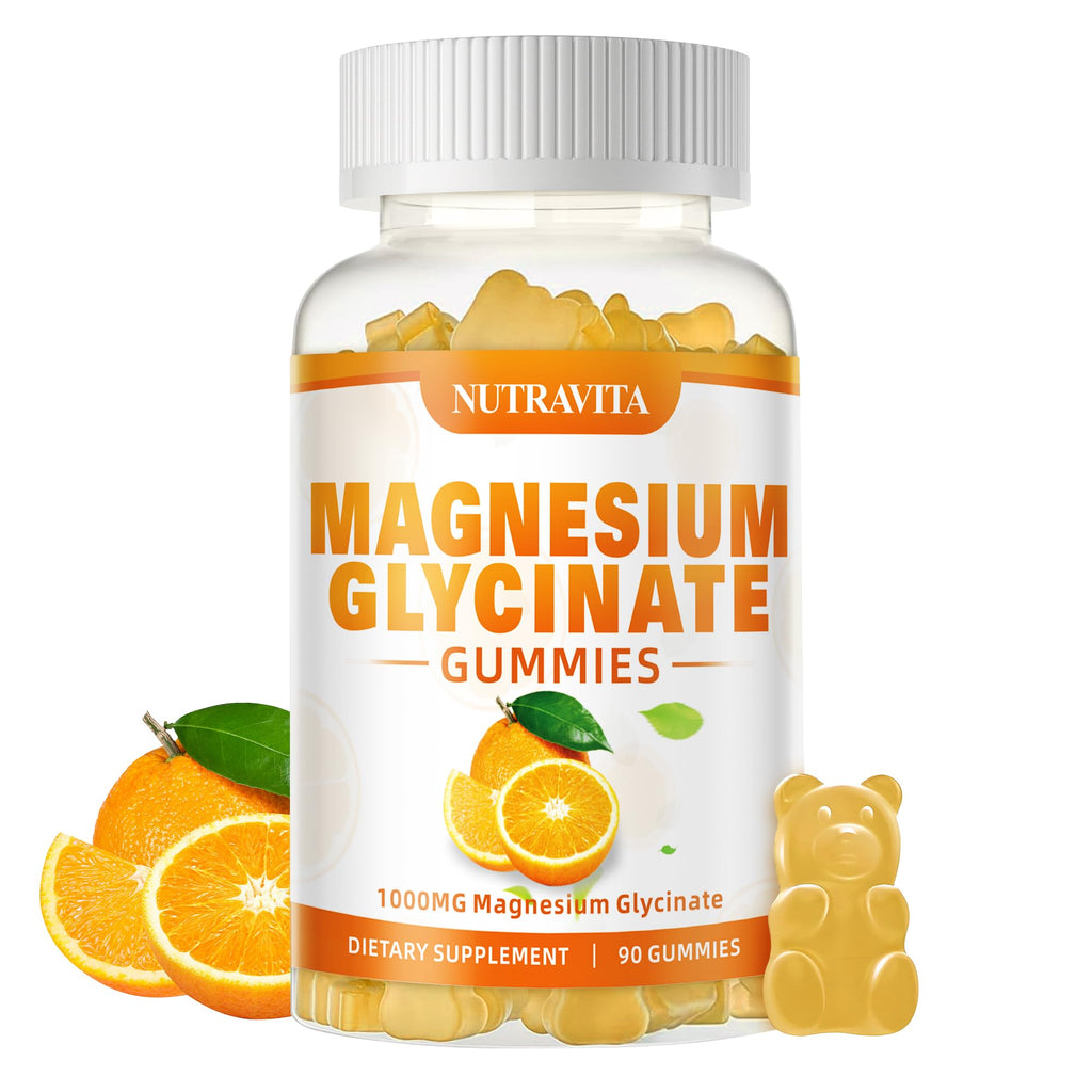 Magnesium Glycinate Gummies 1000mg + Magnesium L-Threonate — Chelated Mg Potassium Complex, Vitamin D, B6, CoQ10, Calcium | 90 Gummies Orange