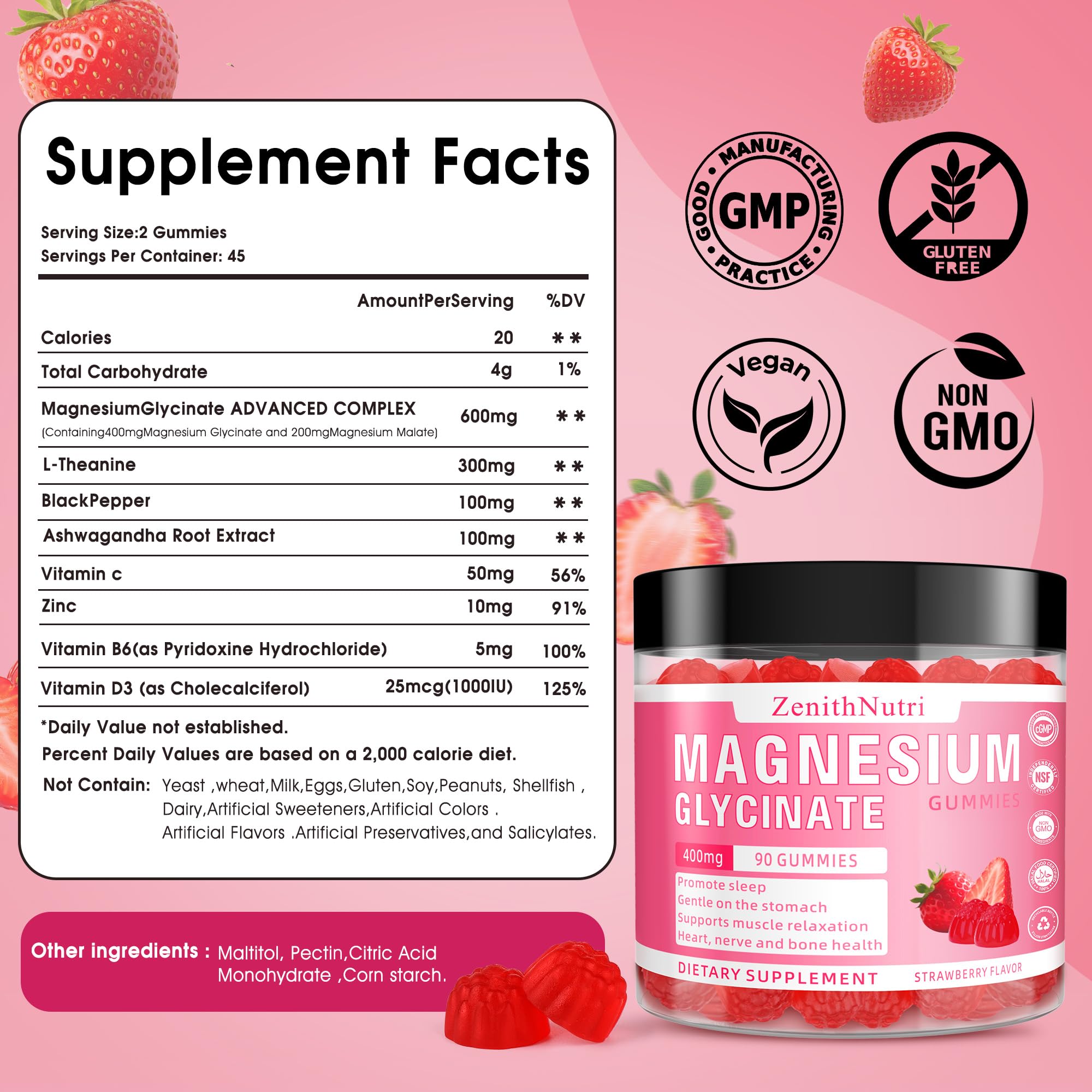 Magnesium Glycinate Gummies 400 mg with Ashwagandha – Sleep & Calm – 90 Count